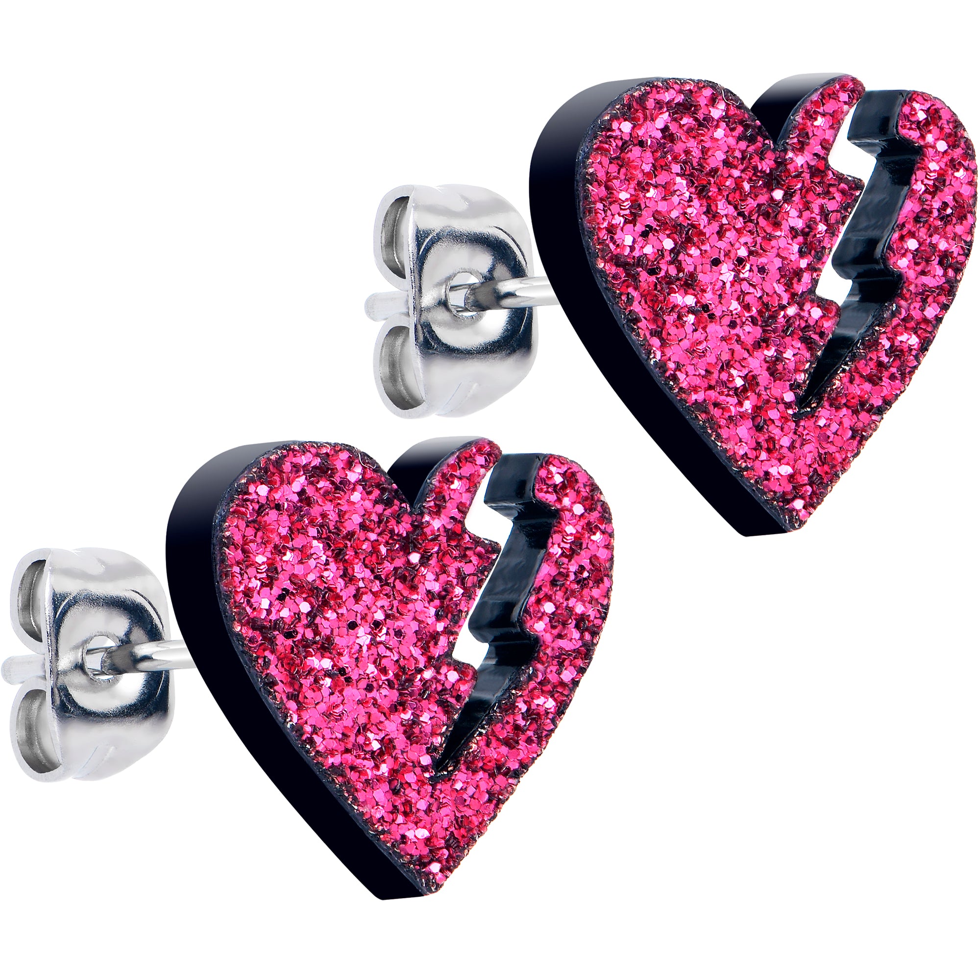 Glittery heartbreaker broken heart stud earrings