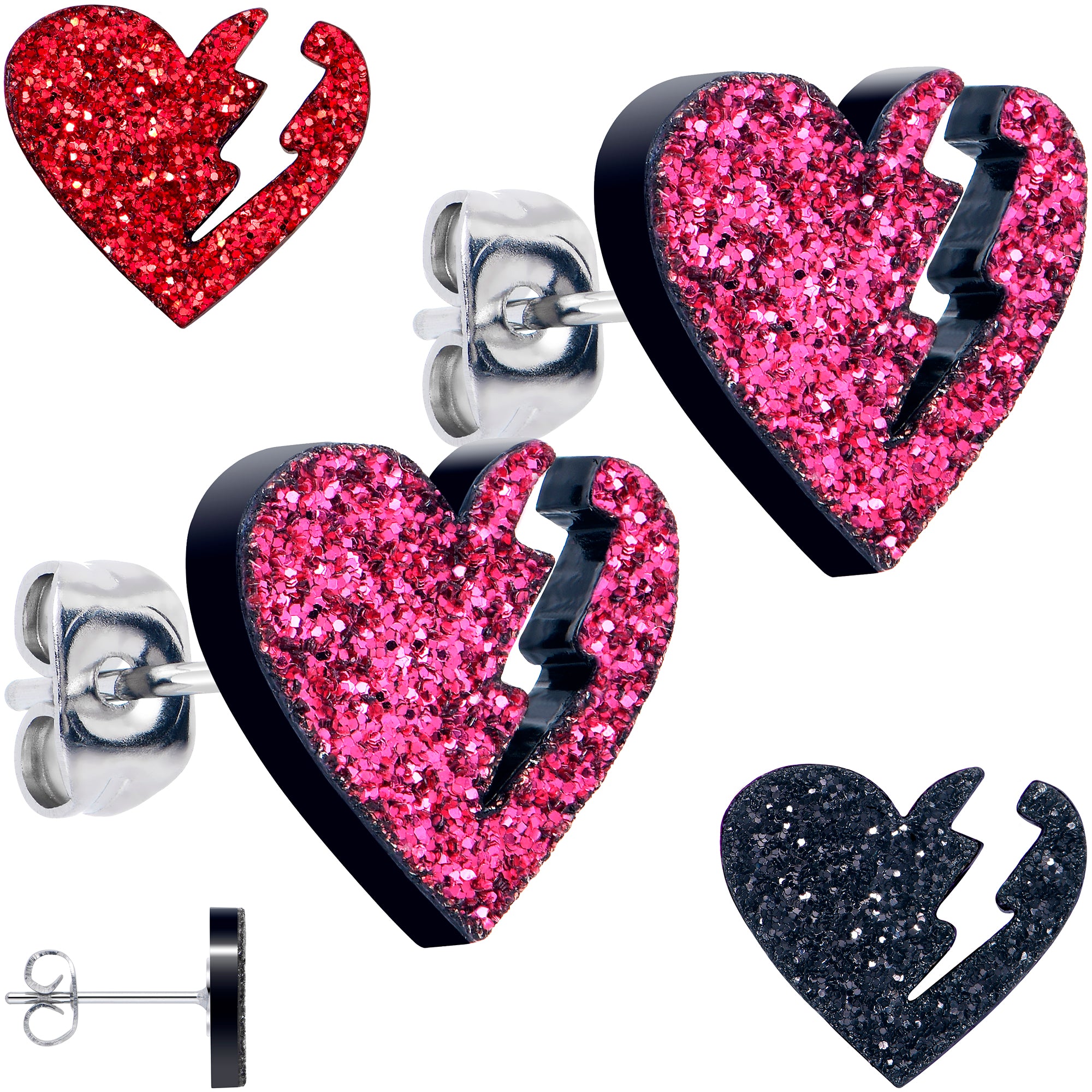 Glitter heartbreaker broken heart stud earrings