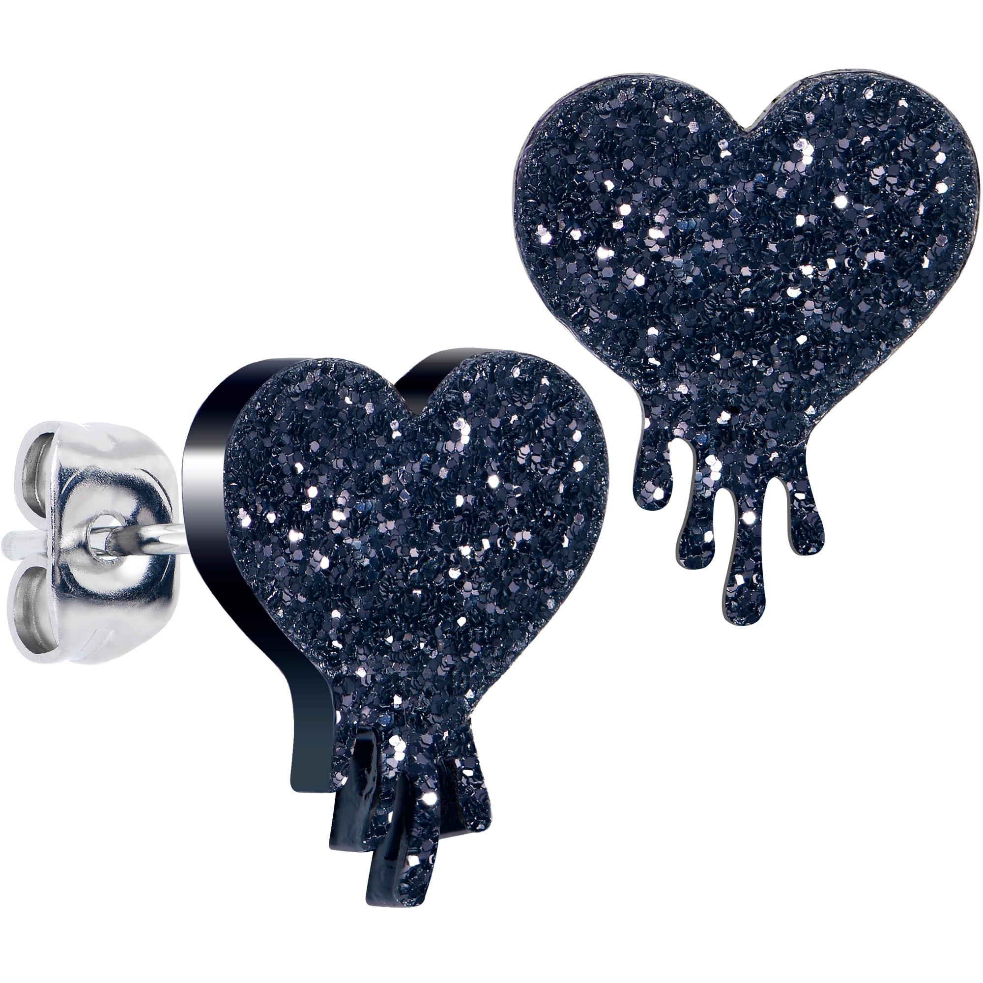 valentine stud earrings with glitter hearts