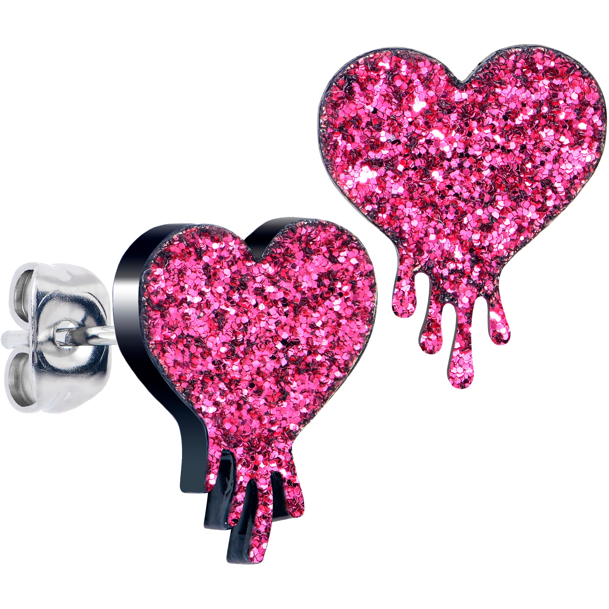 Glitter melting dripping heart stud earrings