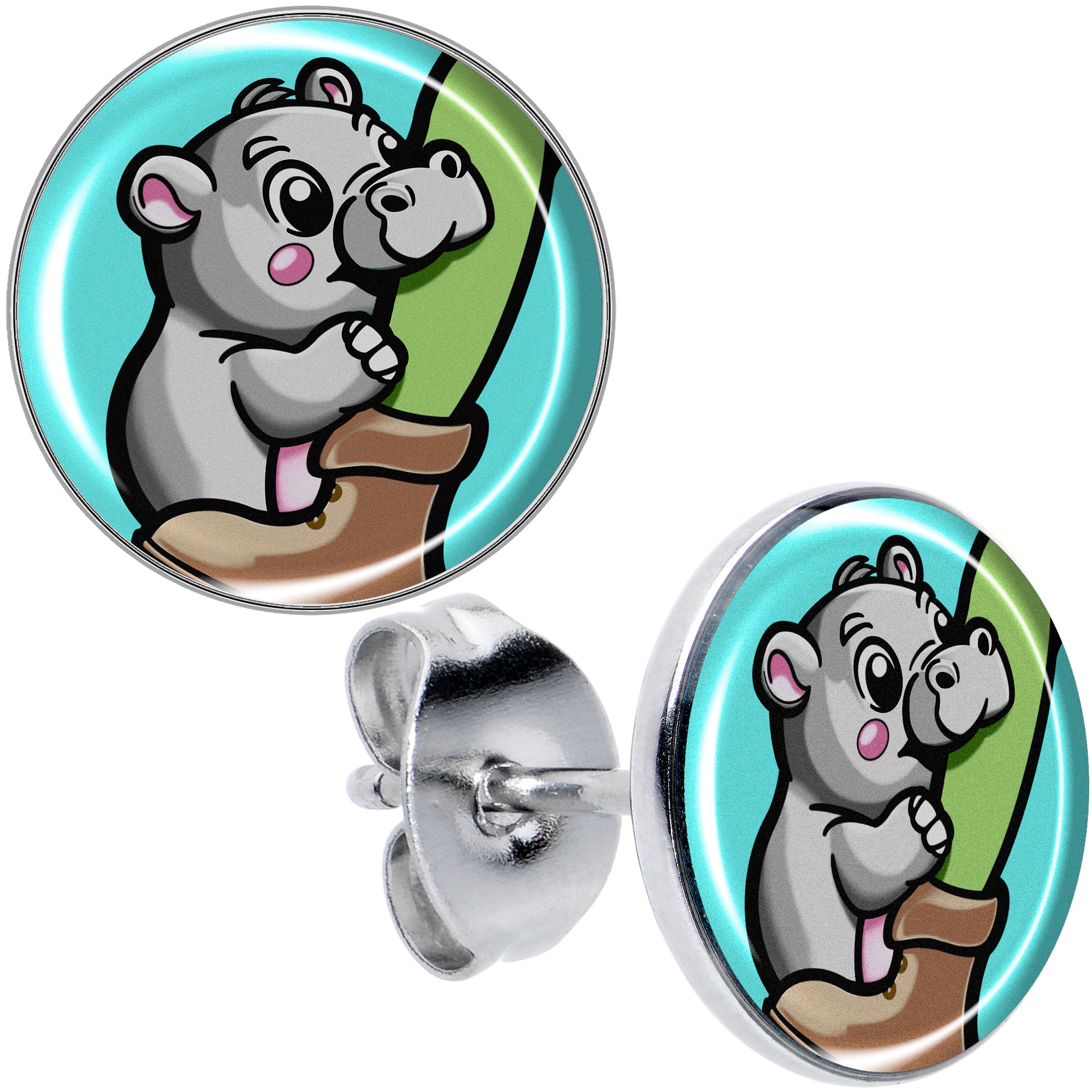 Cute baby hippo stud earrings in biting pose