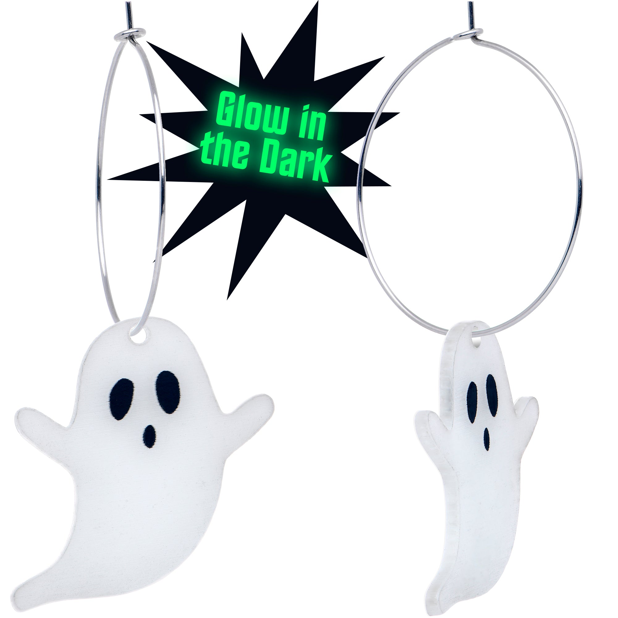 Glow in the Dark Ghost Hoop Earrings - Acrylic Design