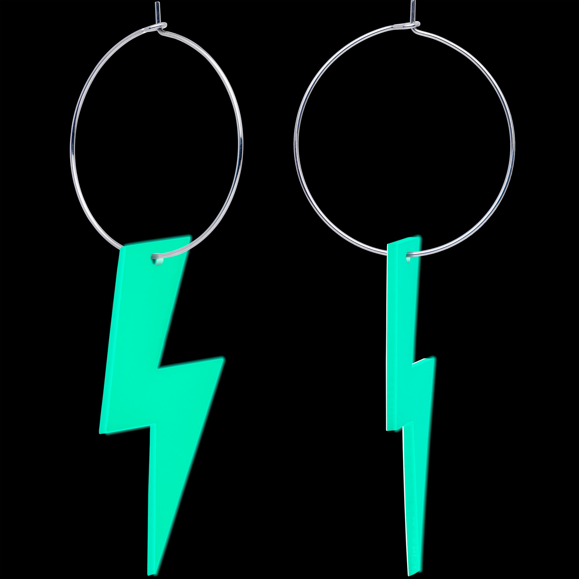 Acrylic lightning bolt earrings with glow-in-the-dark feature