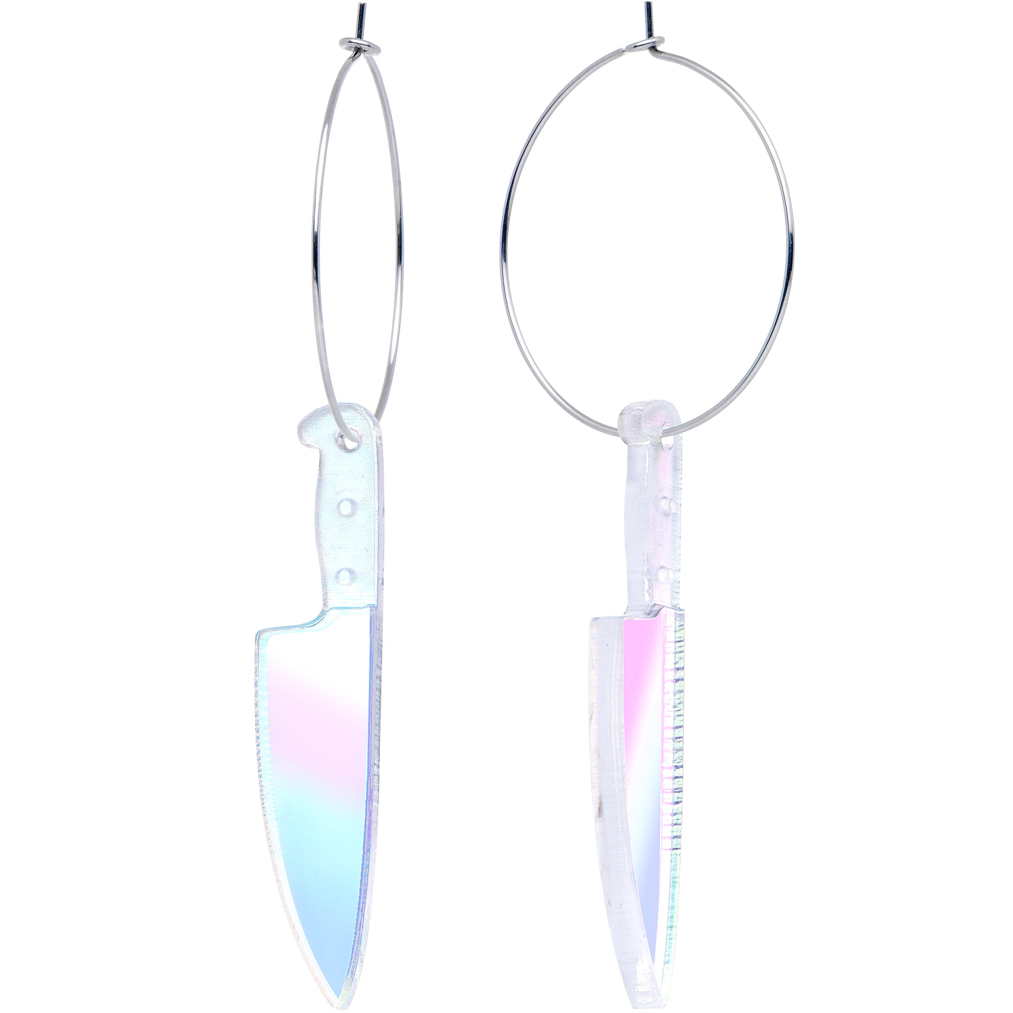 Hypoallergenic acrylic dangle knife hoop earrings