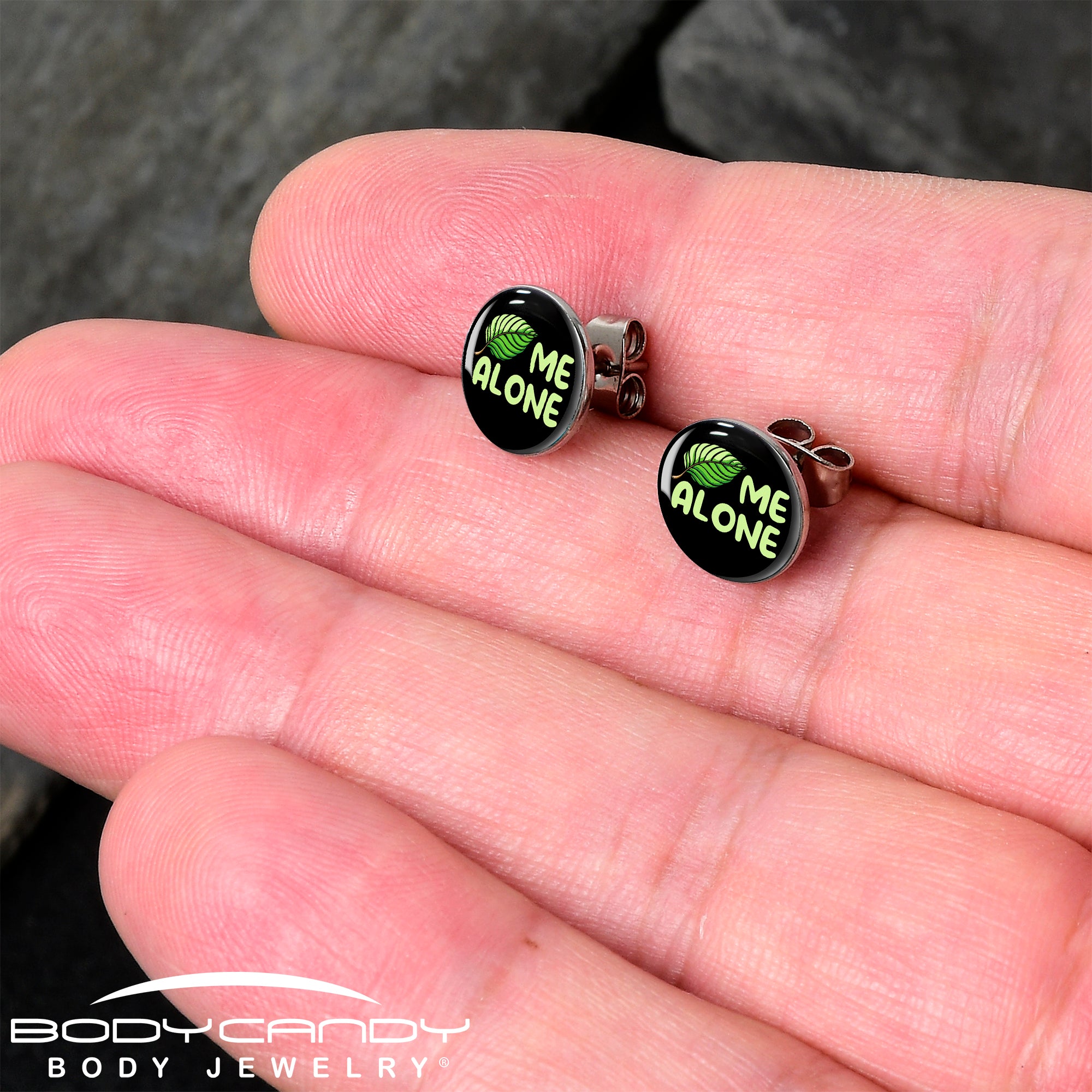 Black Green Leaf Me Alone Stud Earrings