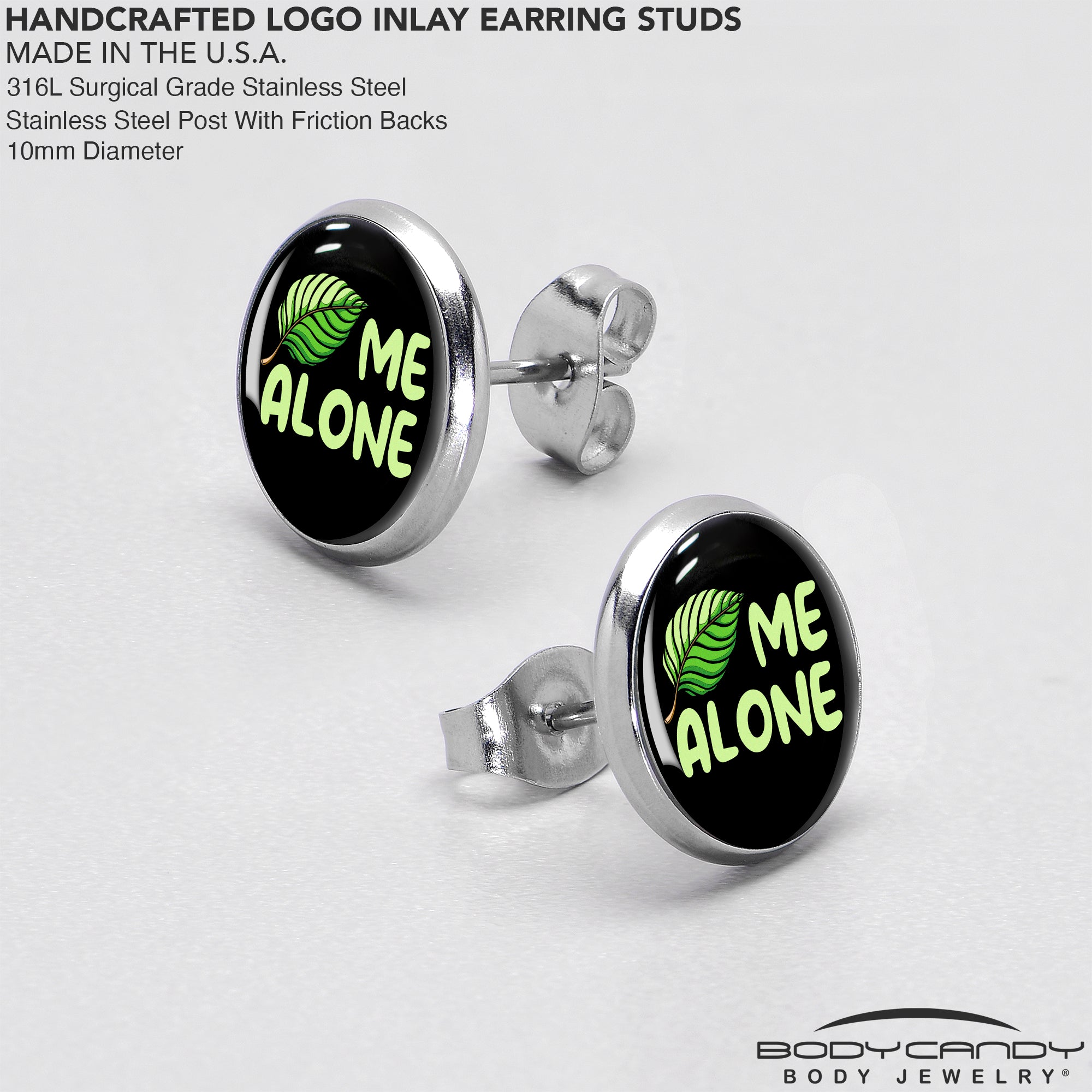 Black Green Leaf Me Alone Stud Earrings