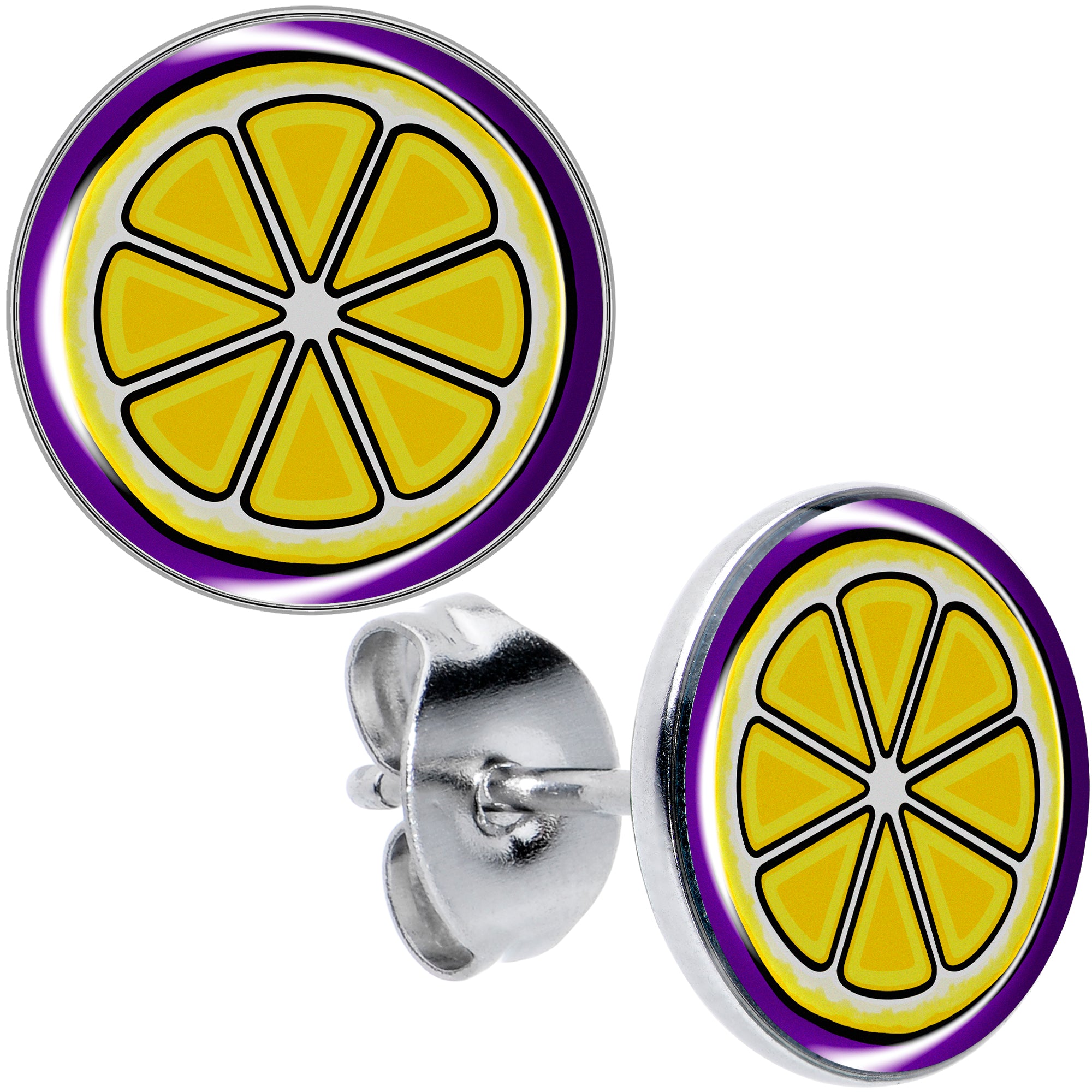 Yellow Slice of Lemon Stud Earrings