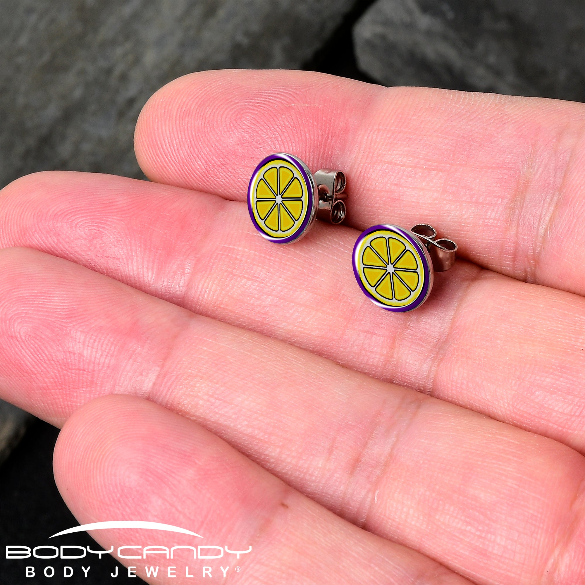 Yellow Slice of Lemon Stud Earrings