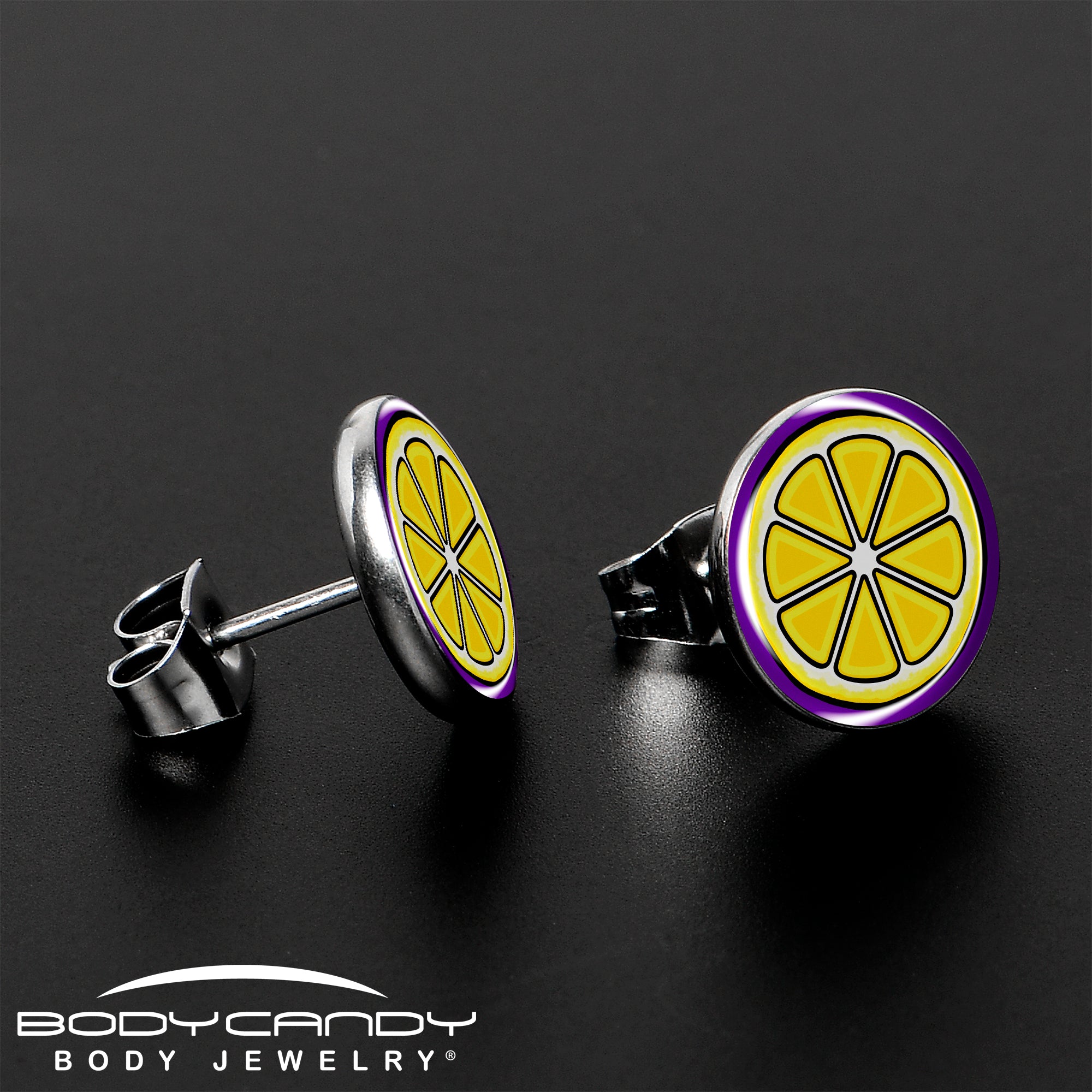 Yellow Slice of Lemon Stud Earrings