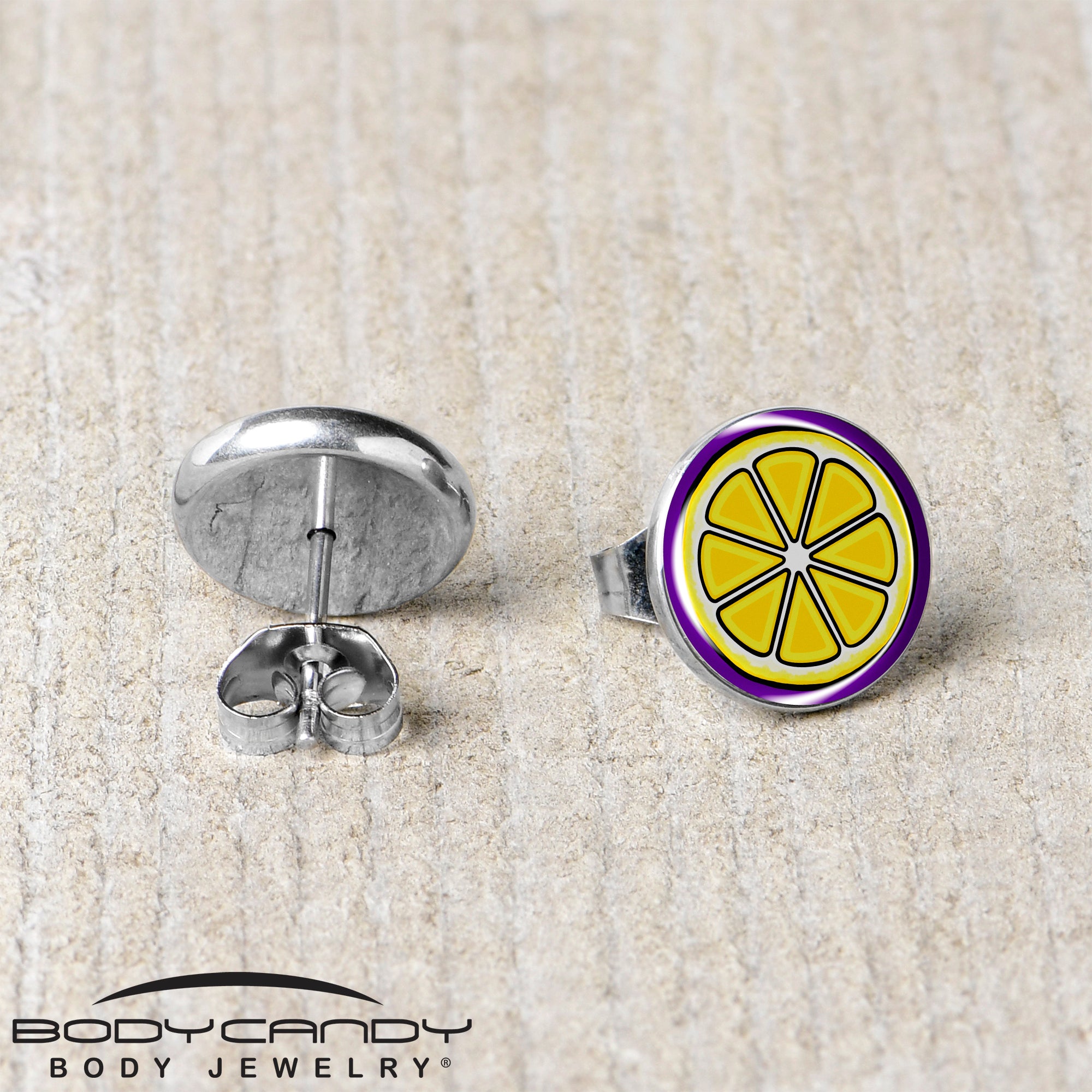 Yellow Slice of Lemon Stud Earrings