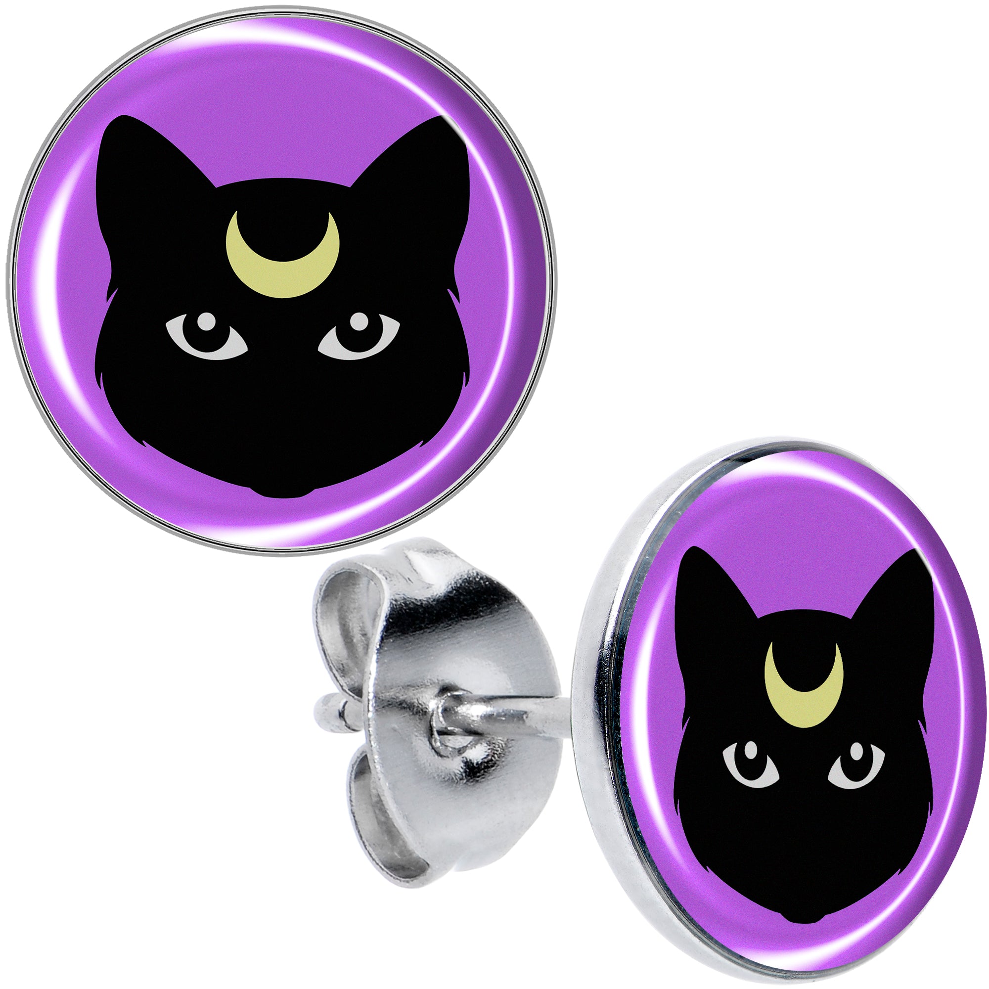 Black Mystic Kitty Cat Stud Earrings