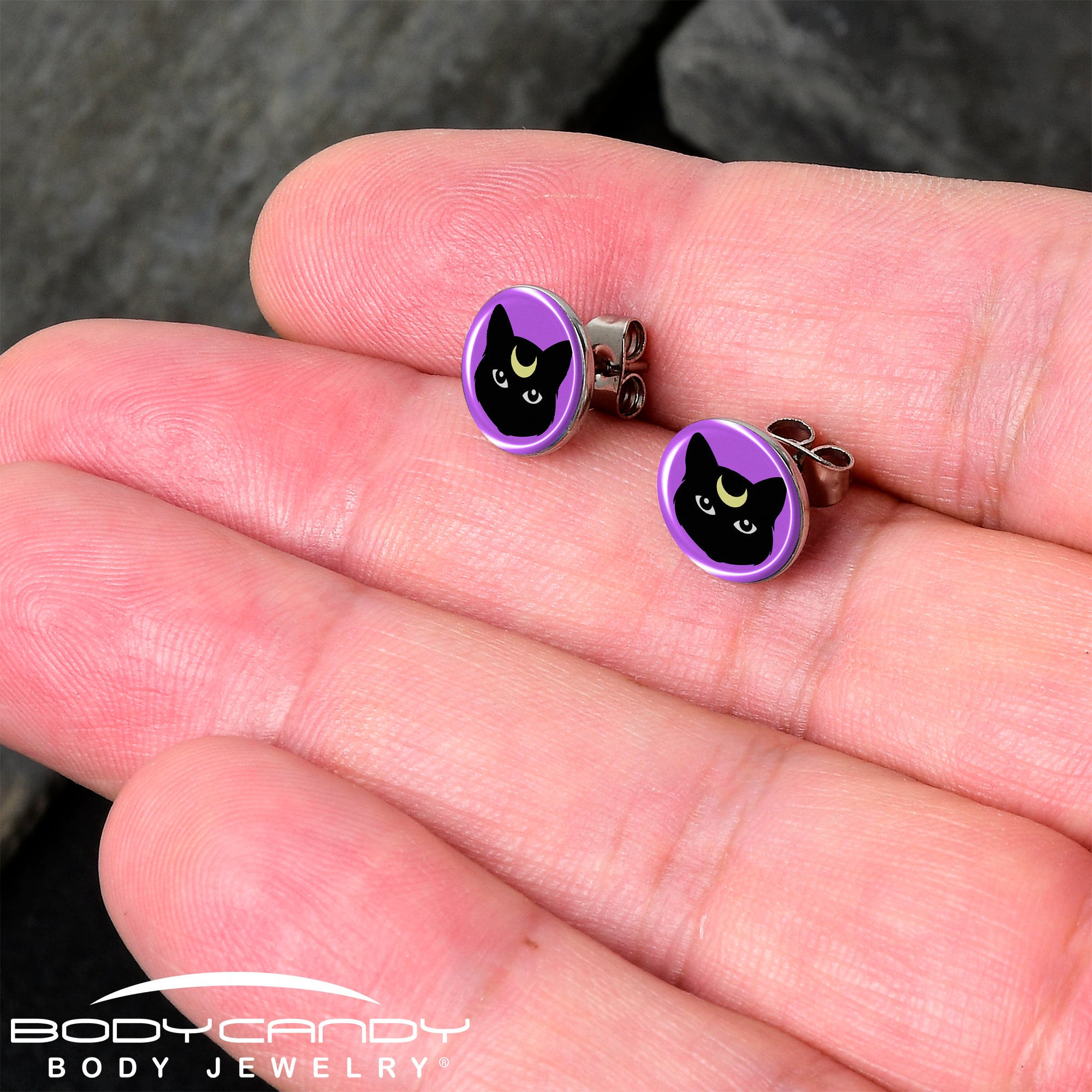 Black Mystic Kitty Cat Stud Earrings