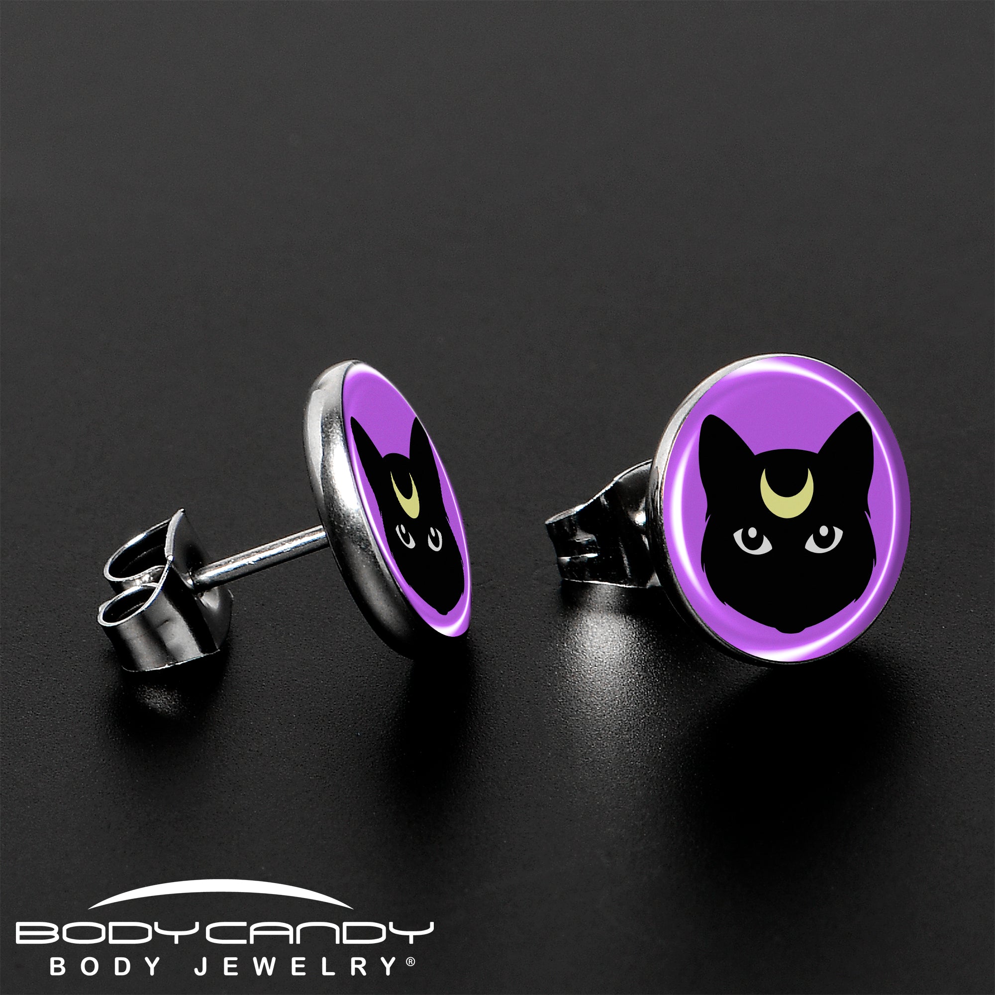 Black Mystic Kitty Cat Stud Earrings