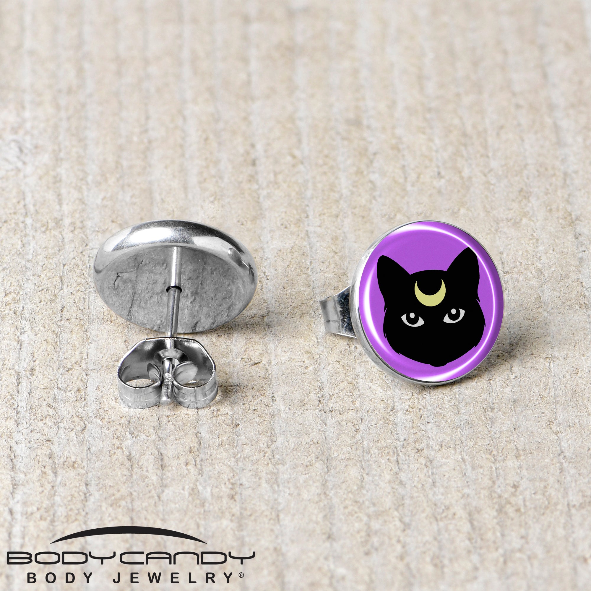 Black Mystic Kitty Cat Stud Earrings