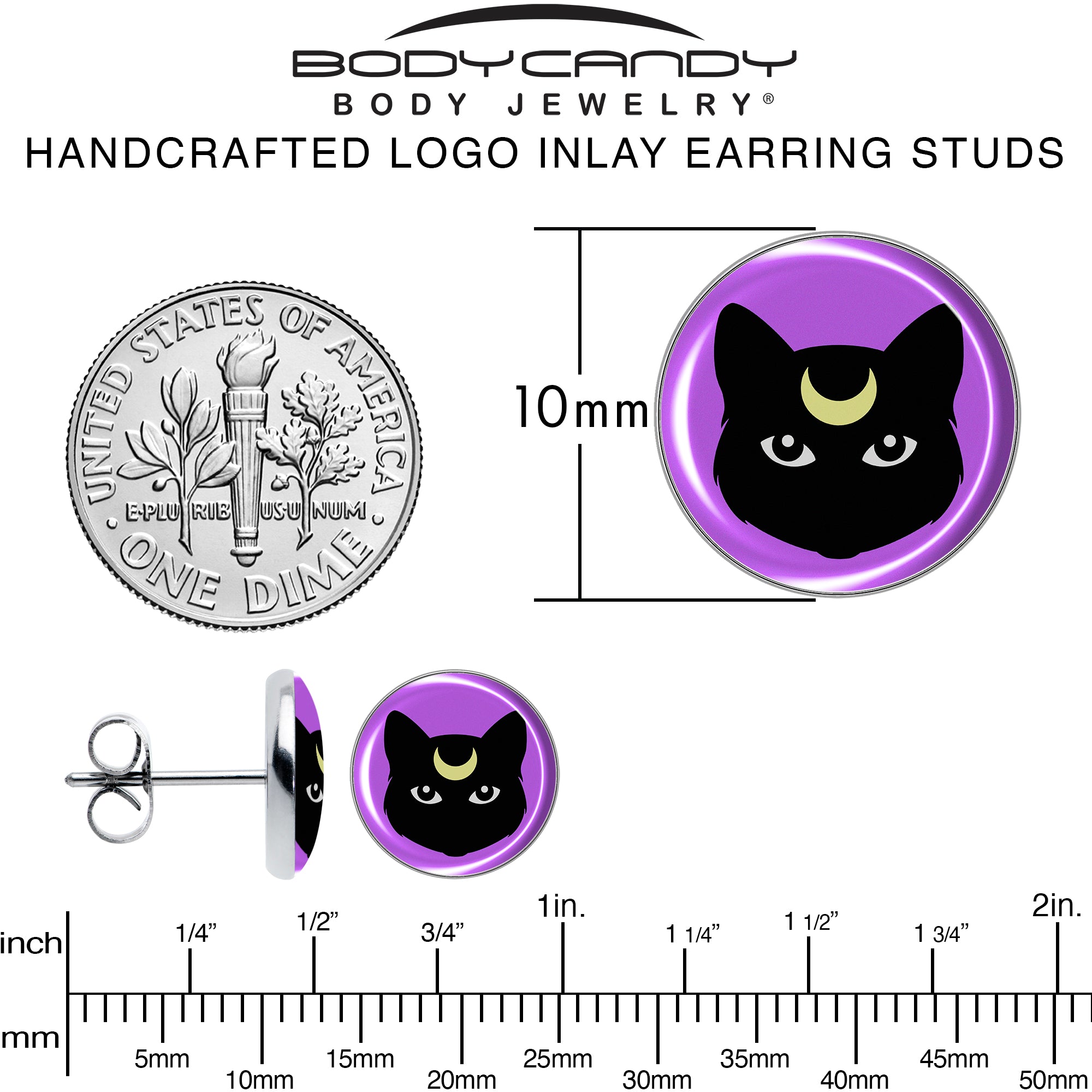 Black Mystic Kitty Cat Stud Earrings