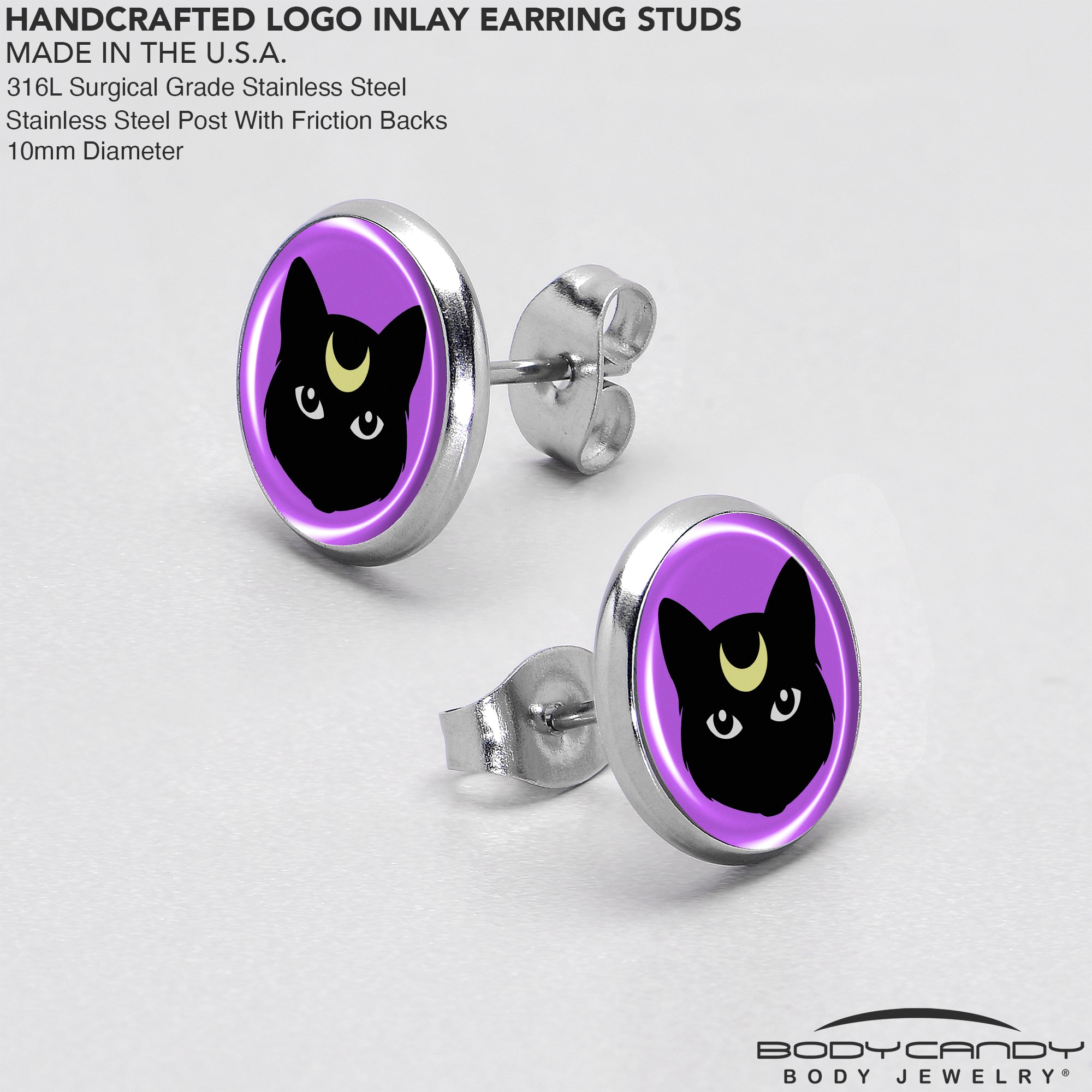 Black Mystic Kitty Cat Stud Earrings