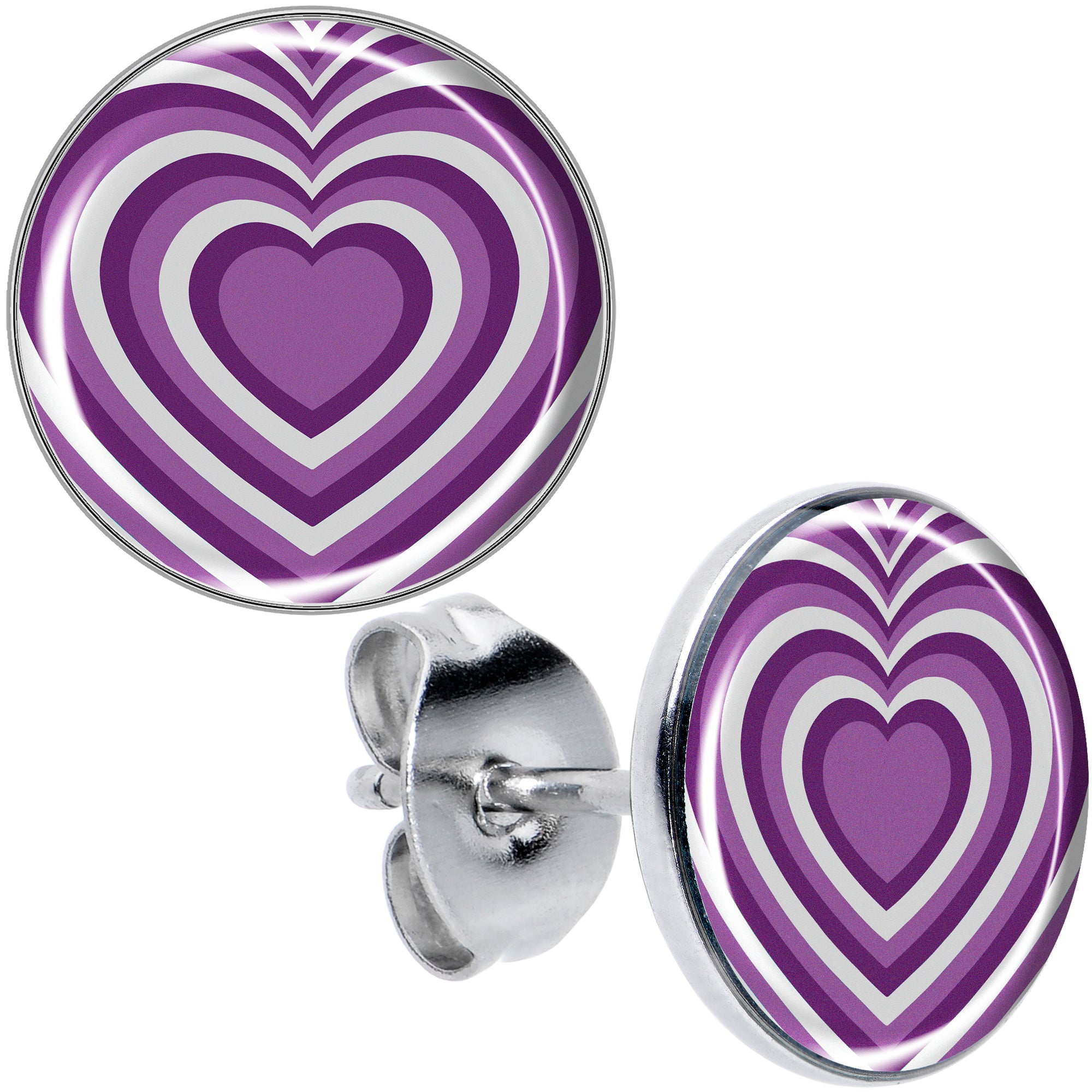 Purple Retro Heart Stud Earrings