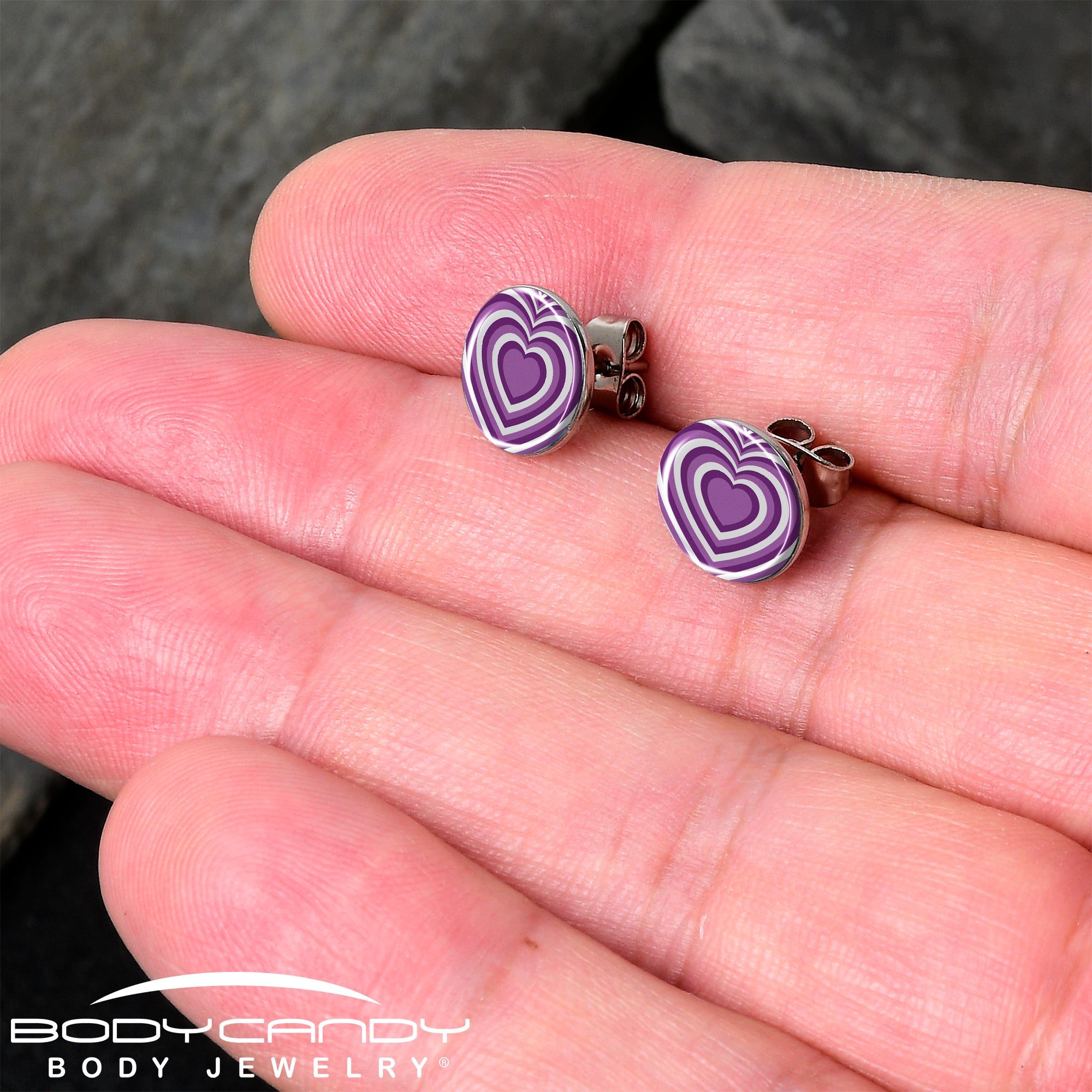 Purple Retro Heart Stud Earrings