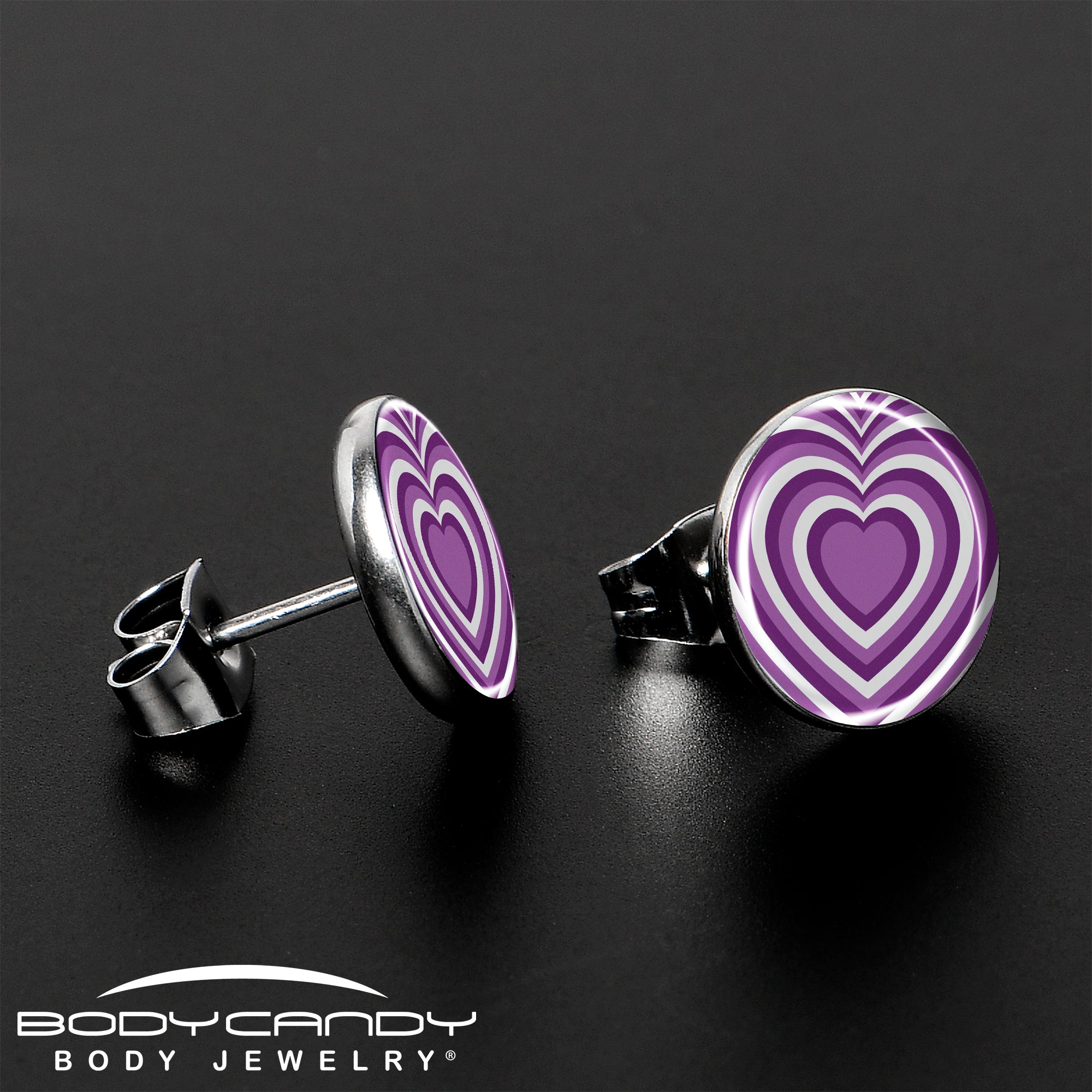 Purple Retro Heart Stud Earrings