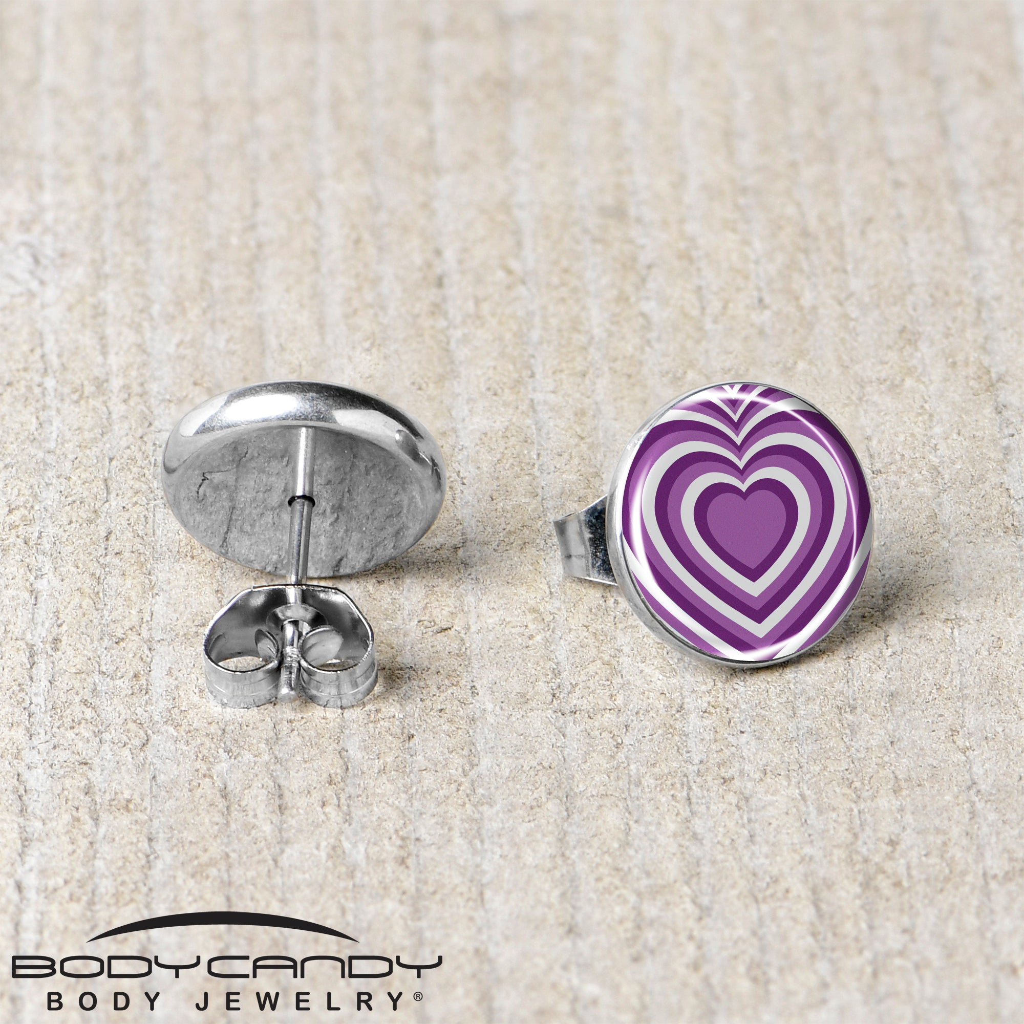 Purple Retro Heart Stud Earrings