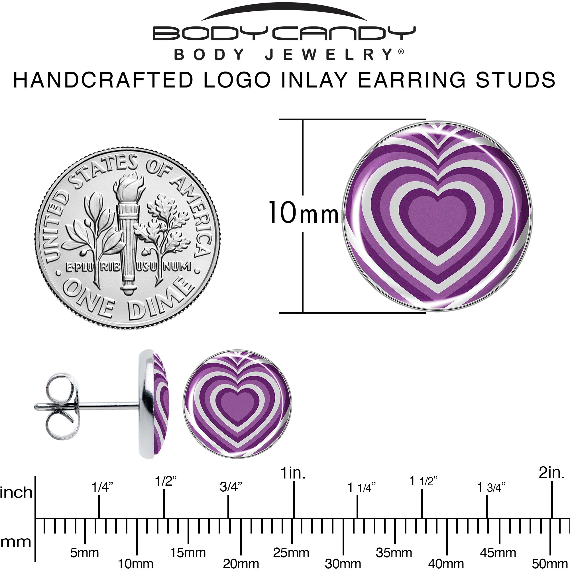 Purple Retro Heart Stud Earrings