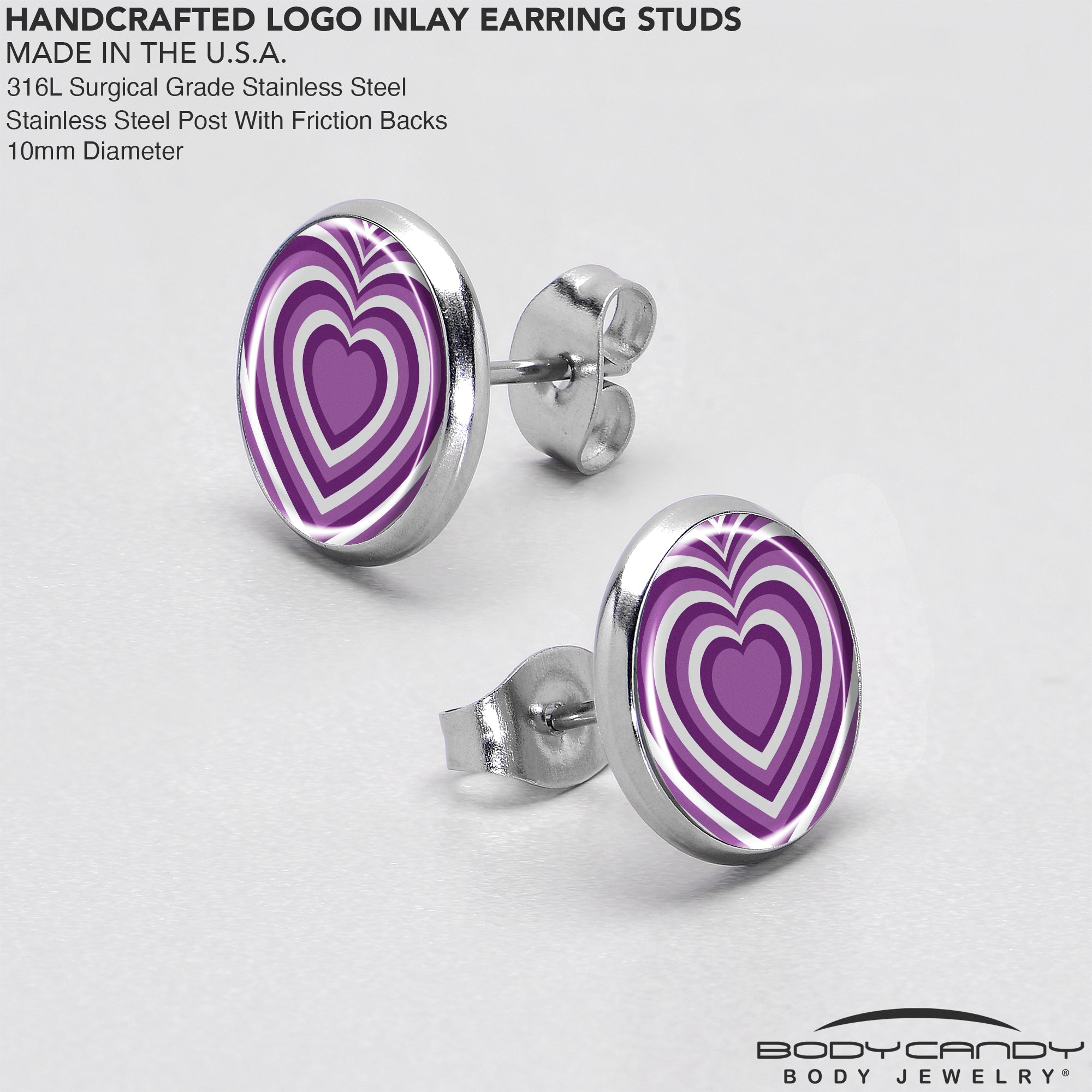 Purple Retro Heart Stud Earrings