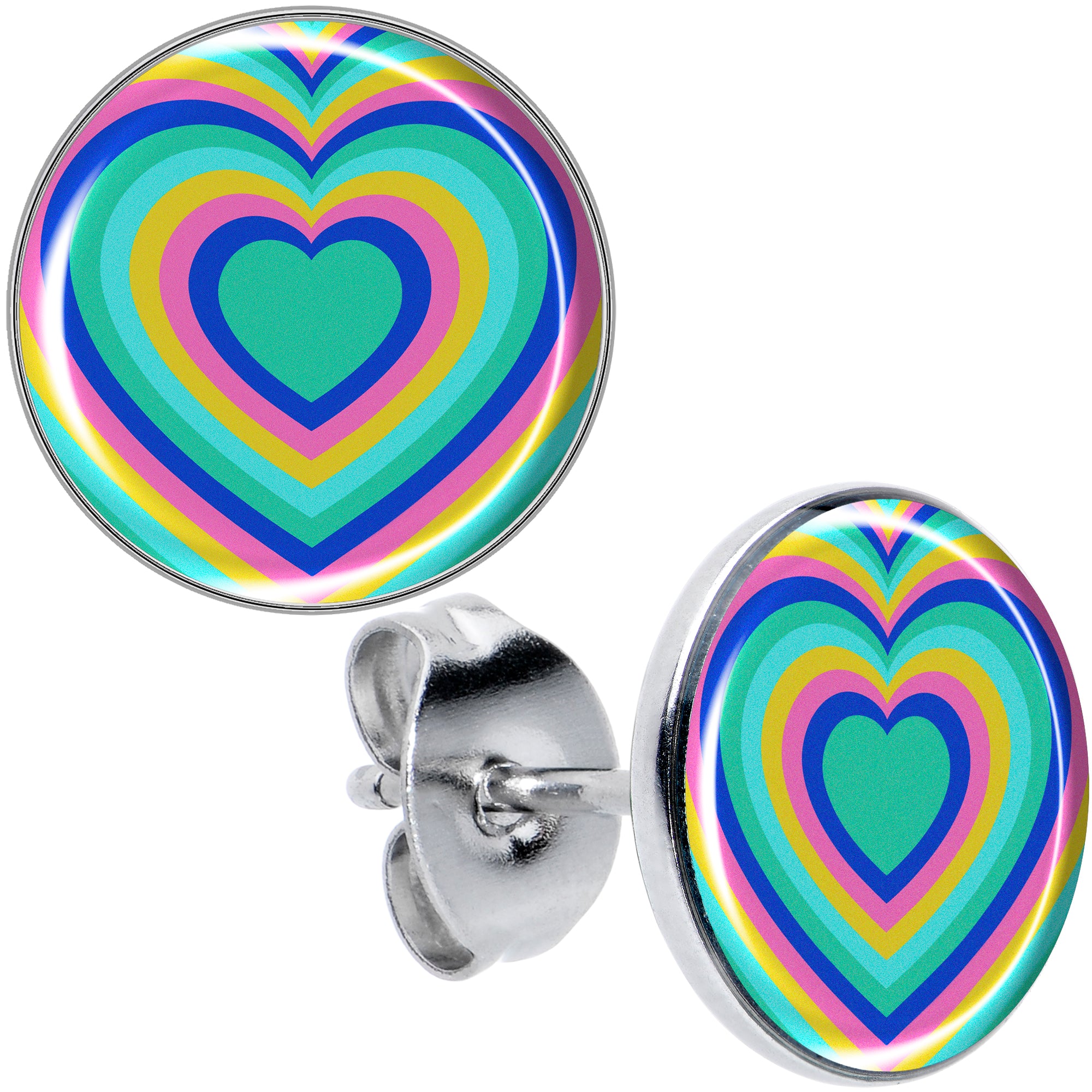 Rainbow Retro Heart Stud Earrings