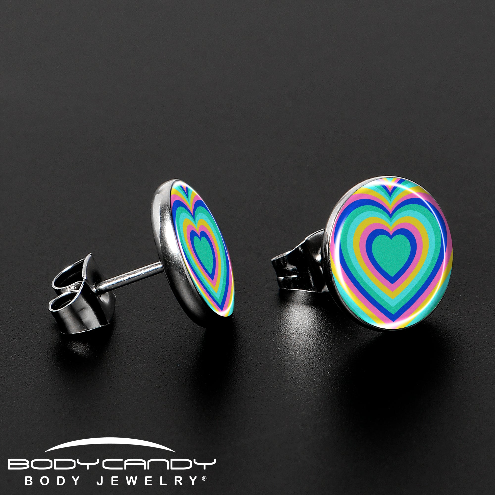 Rainbow Retro Heart Stud Earrings