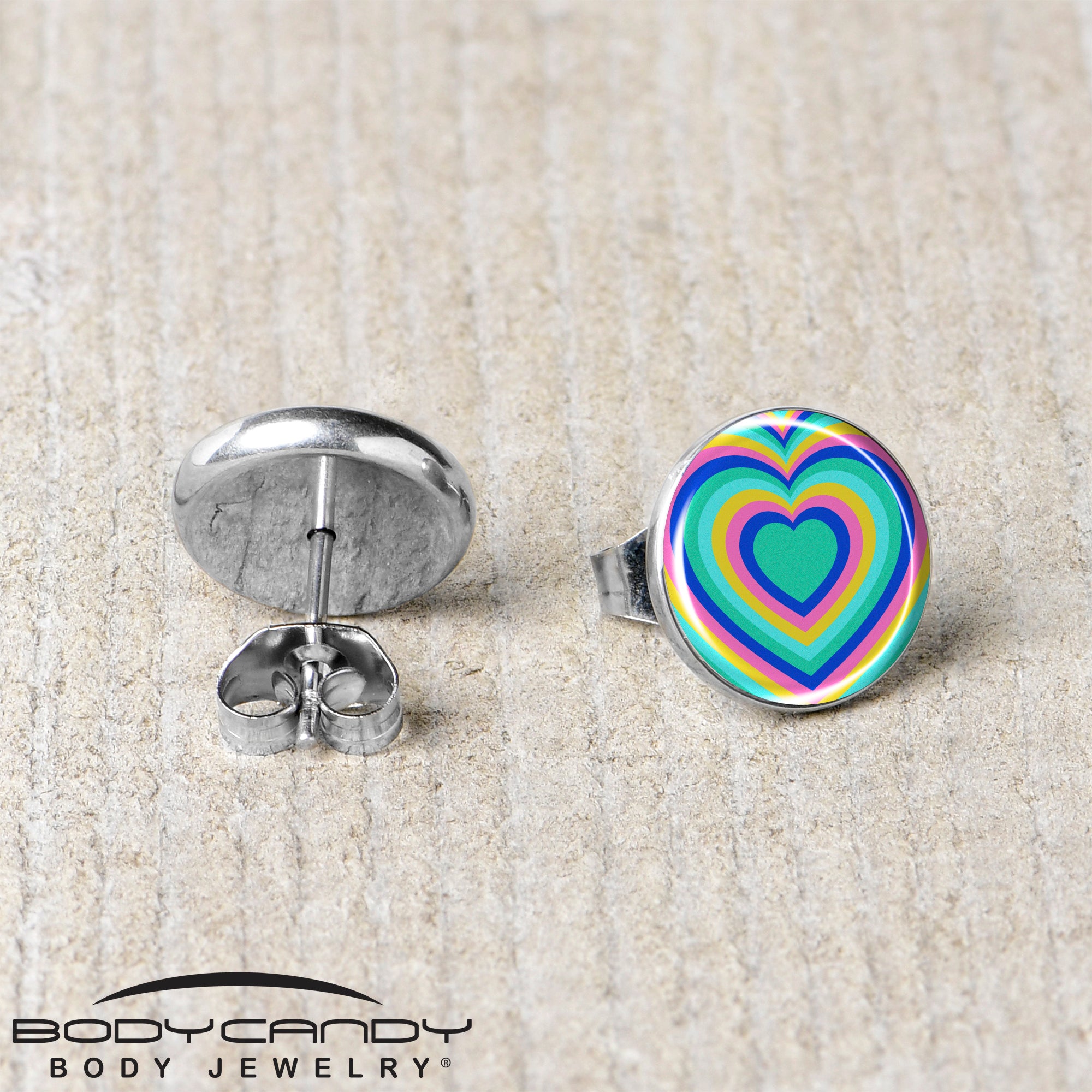 Rainbow Retro Heart Stud Earrings