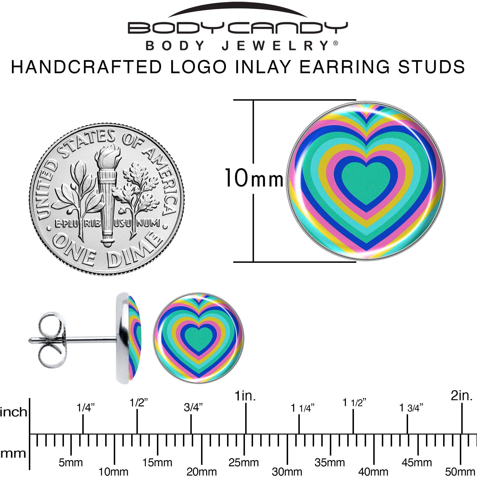 Rainbow Retro Heart Stud Earrings