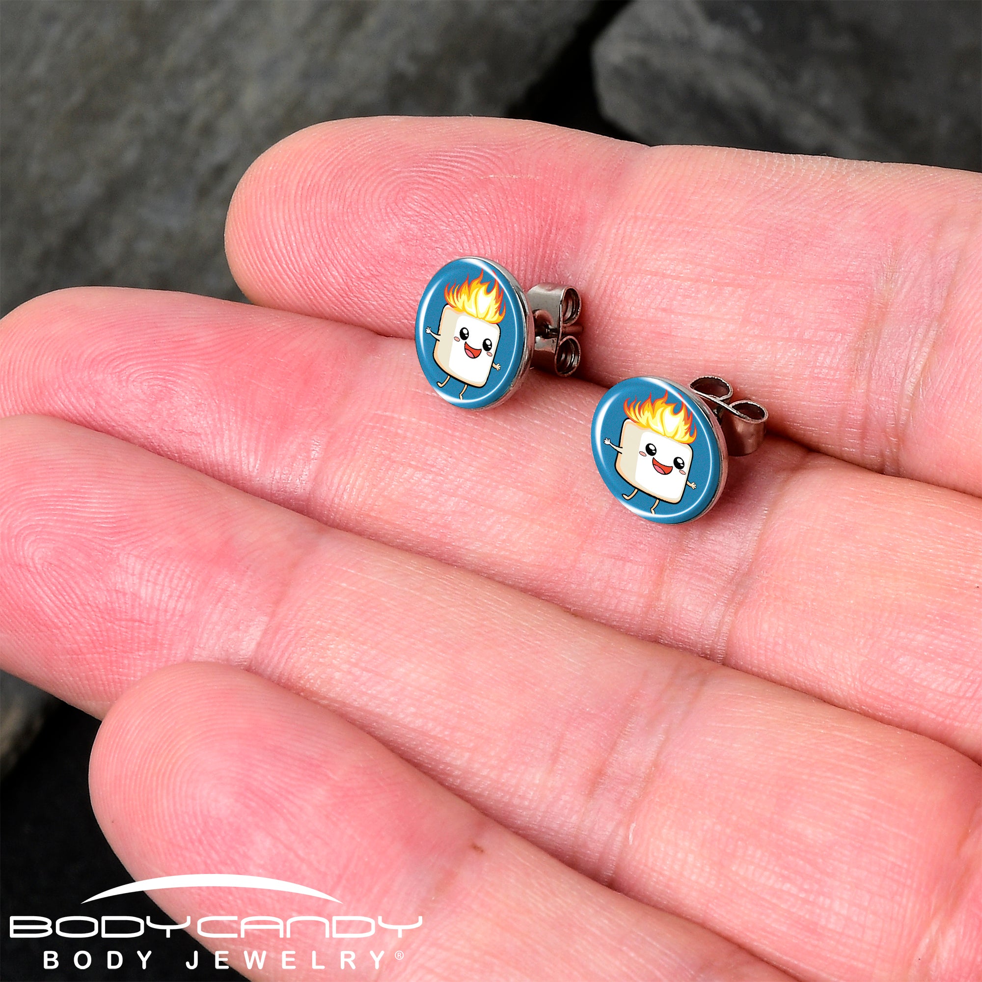 Cute burning marshmallow stud earrings for a whimsical look