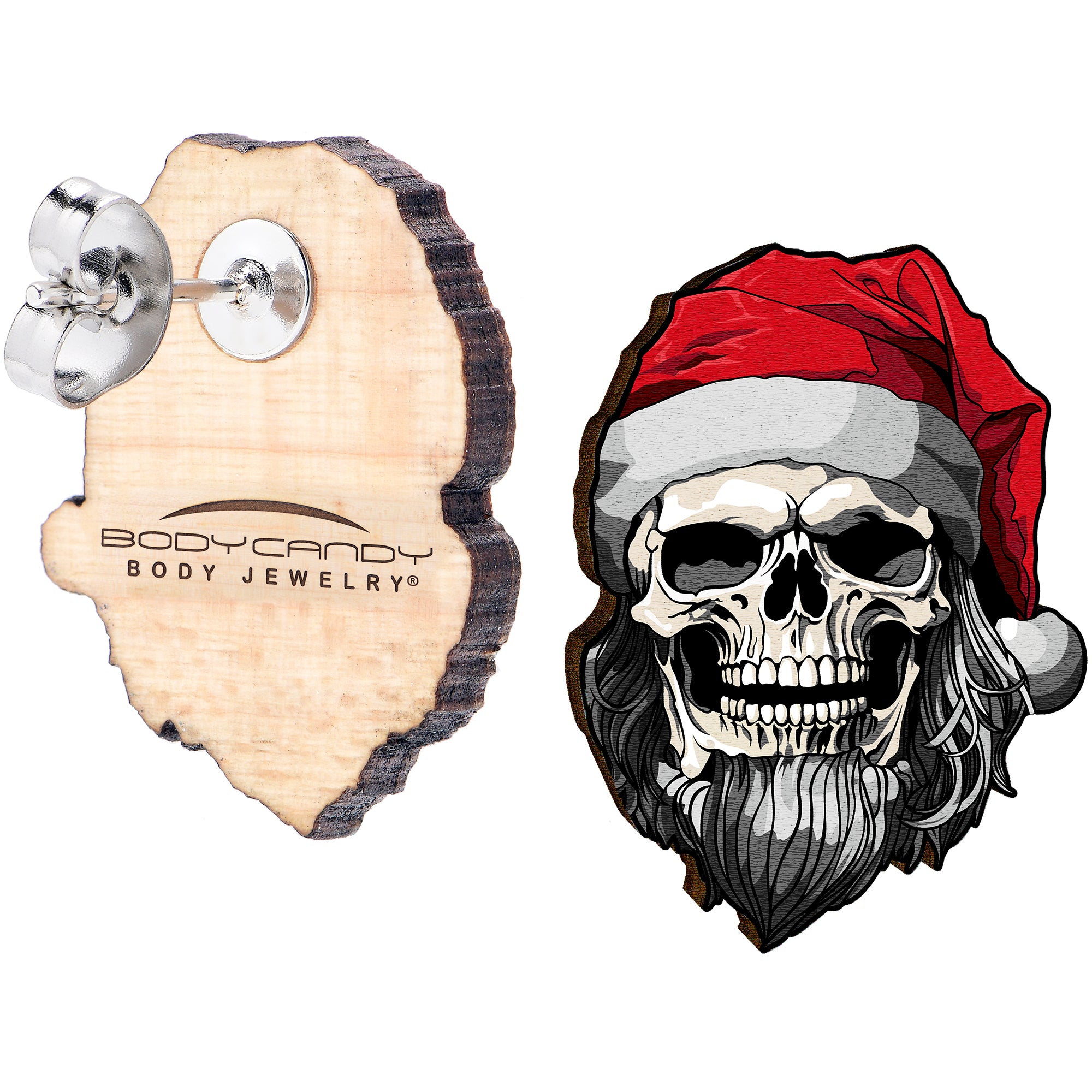 Handmade Wooden Skeleton Claus Holiday Christmas Stud Earrings