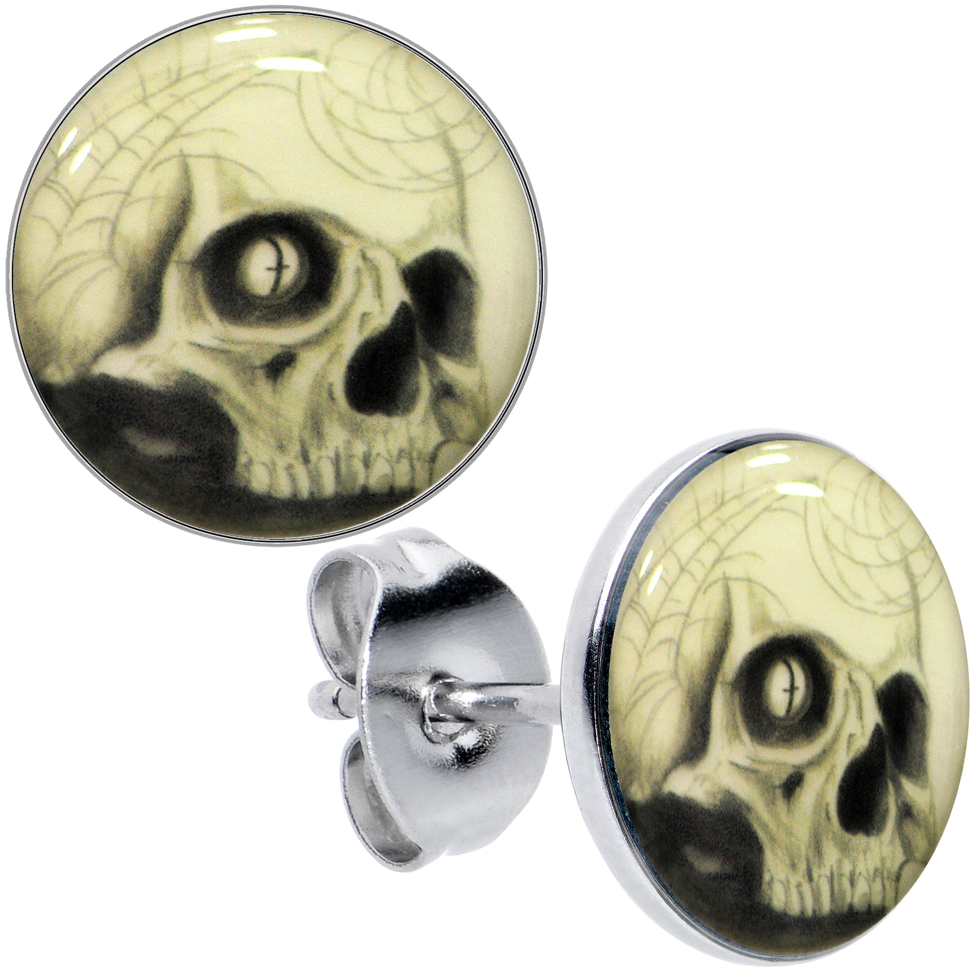 Webbed Skull Glow in the Dark Stud Earrings