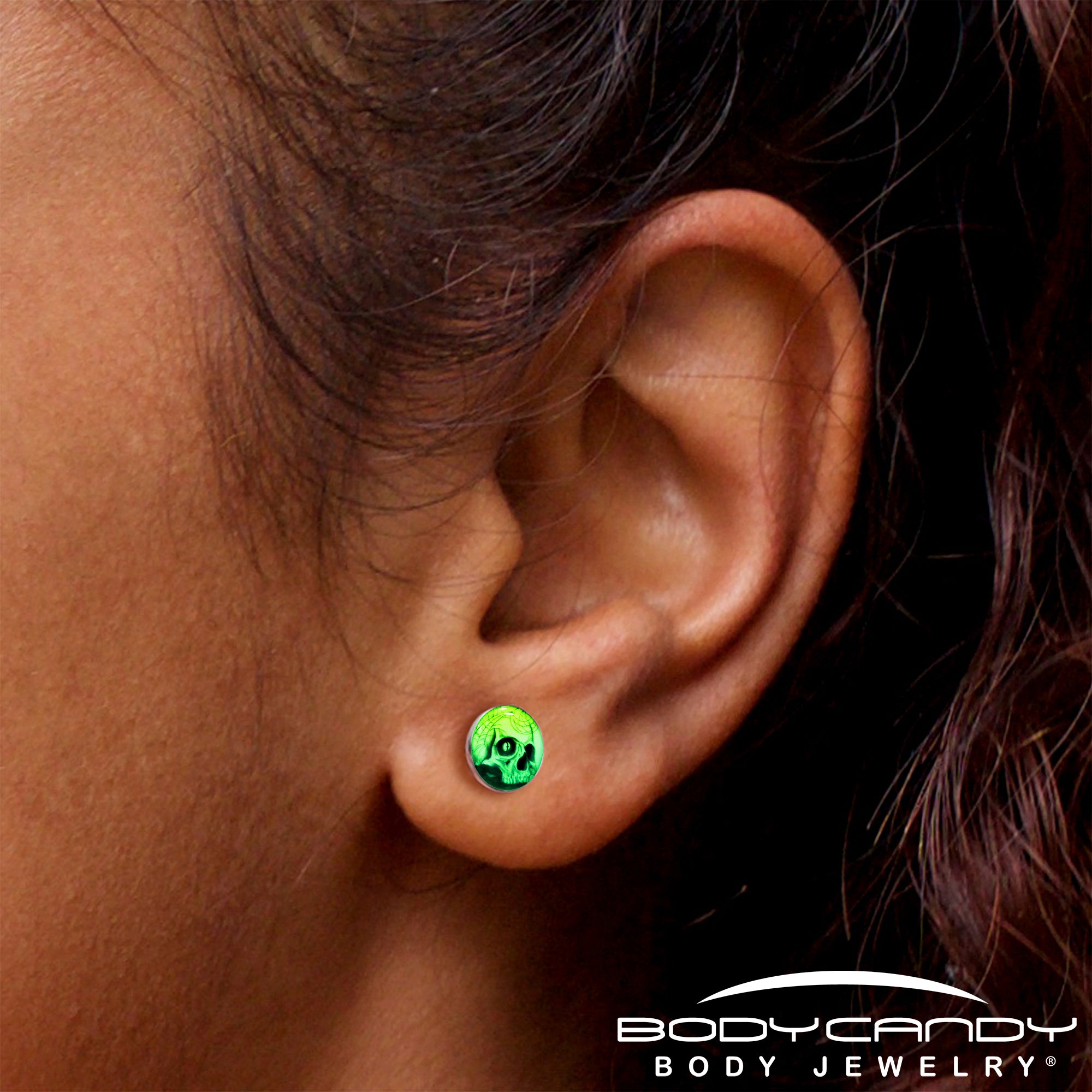 Webbed Skull Glow in the Dark Stud Earrings