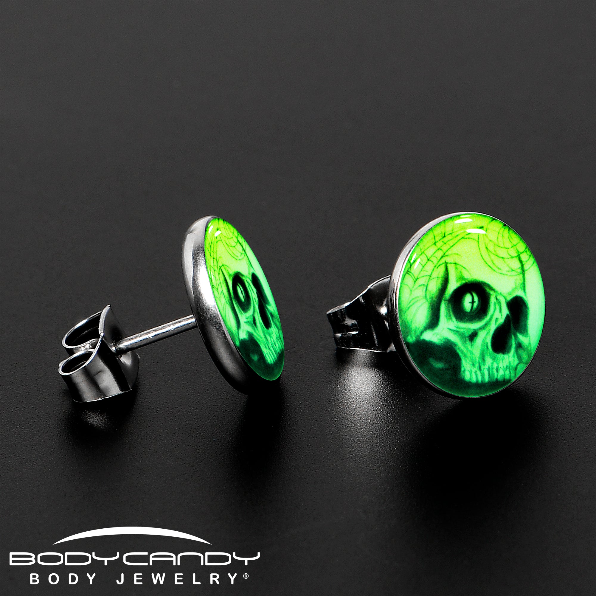 Webbed Skull Glow in the Dark Stud Earrings