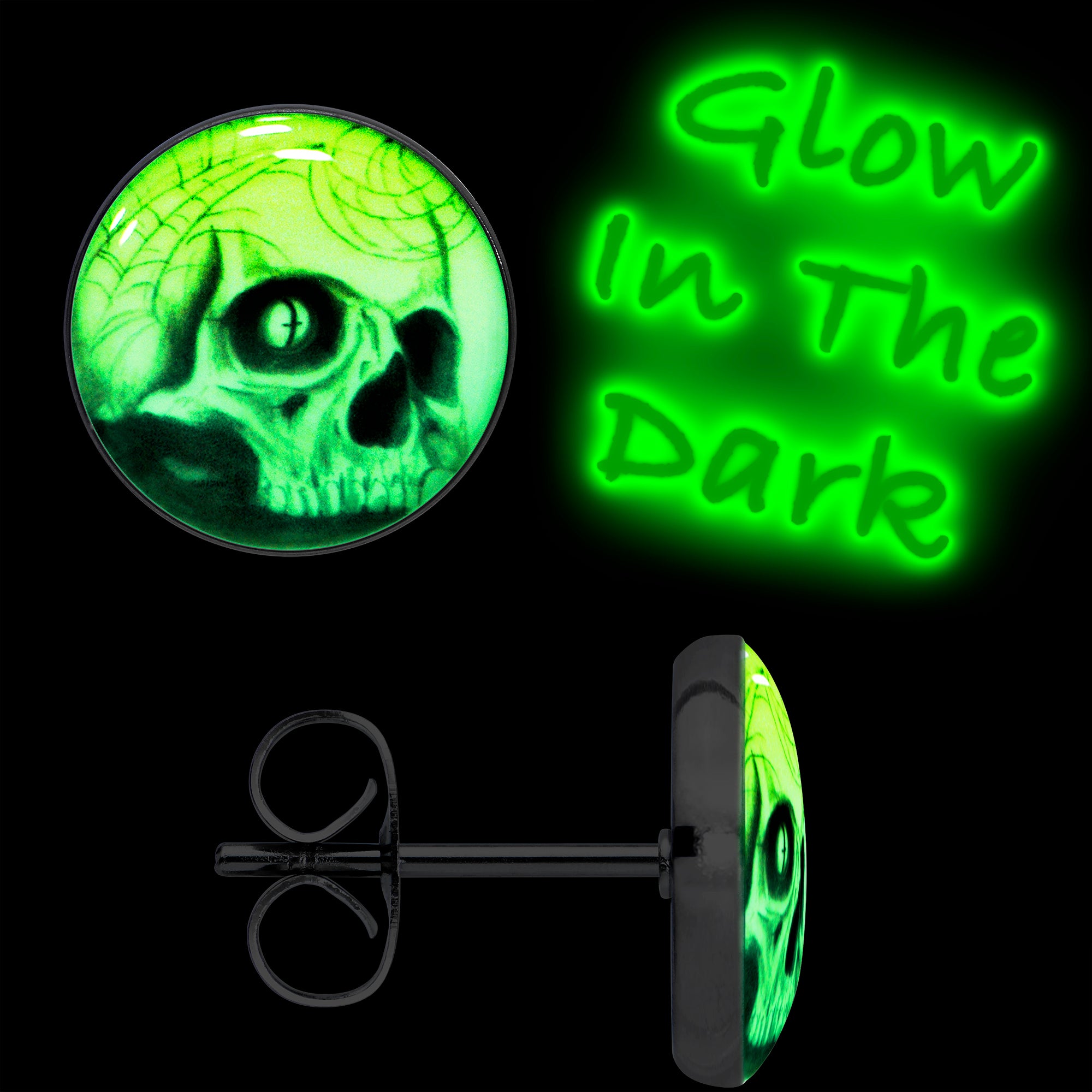 Webbed Skull Glow in the Dark Stud Earrings