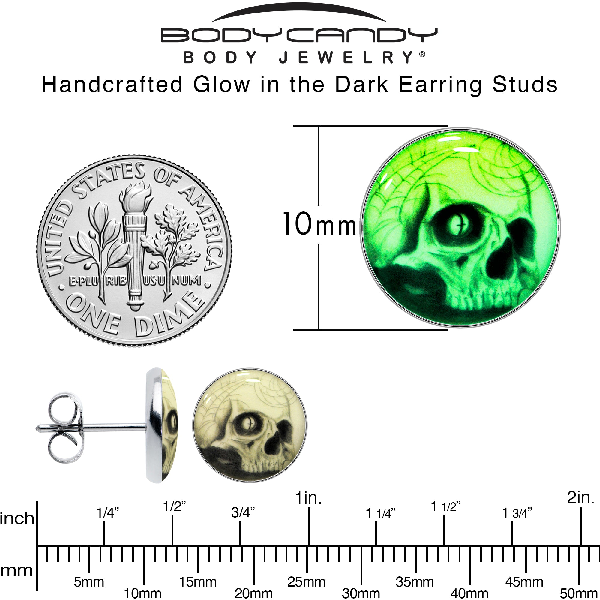 Webbed Skull Glow in the Dark Stud Earrings