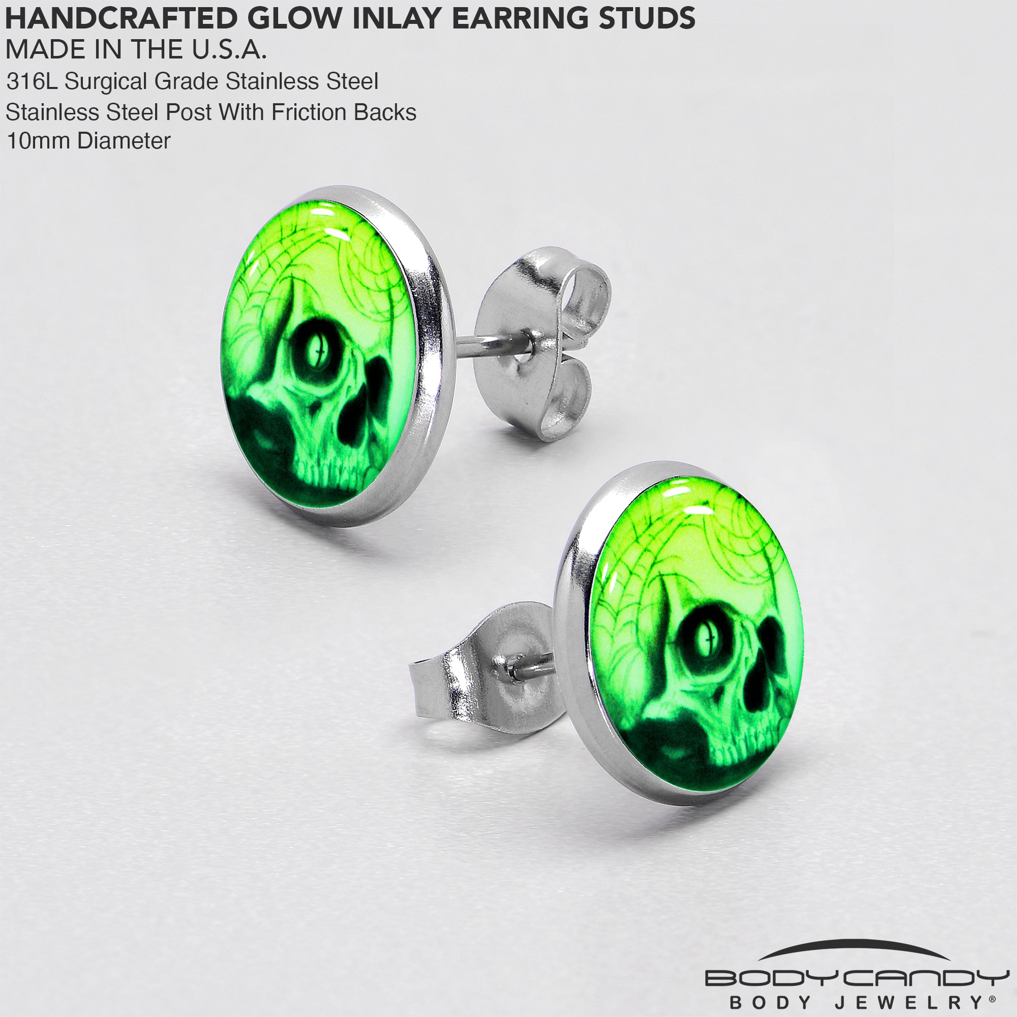 Webbed Skull Glow in the Dark Stud Earrings