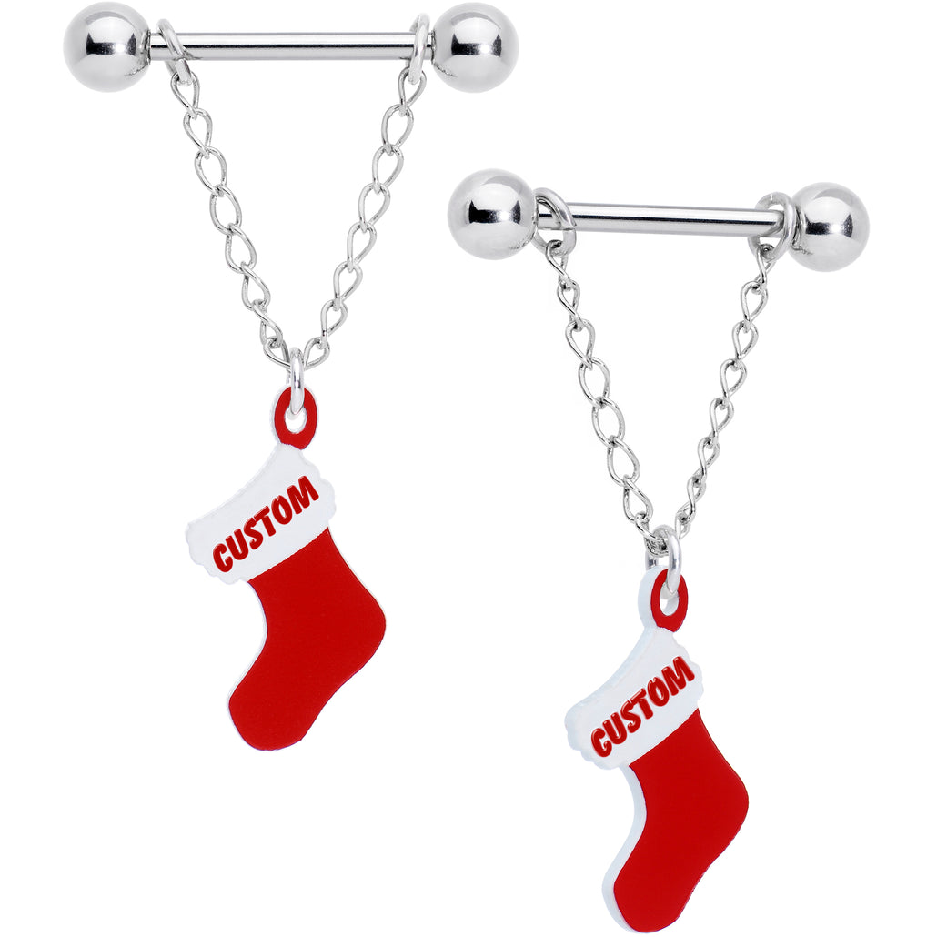 Handcrafted Custom Personalized Holiday Christmas Stocking Nipple Ring Set