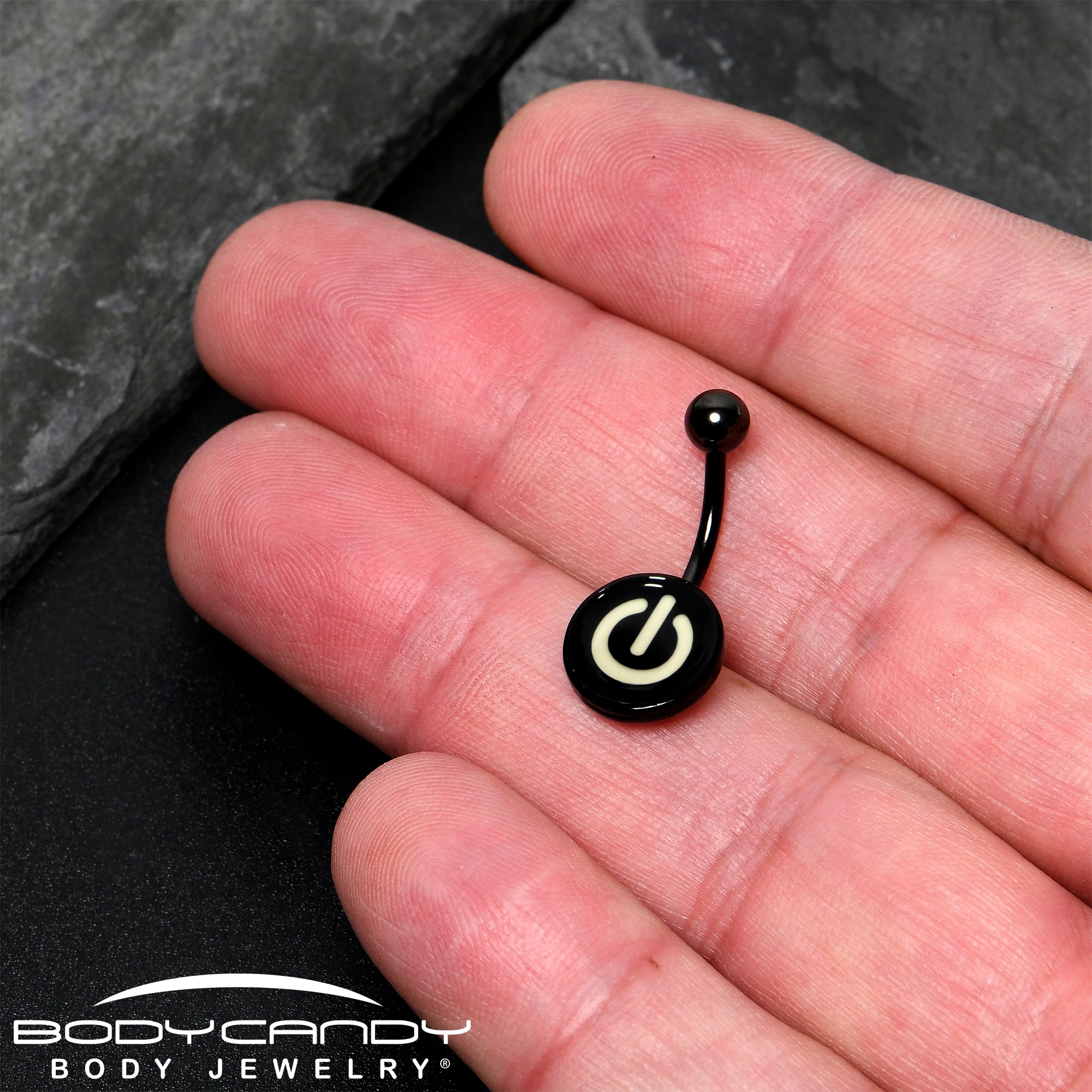 Glow in the Dark Titanium Power Button Belly Ring