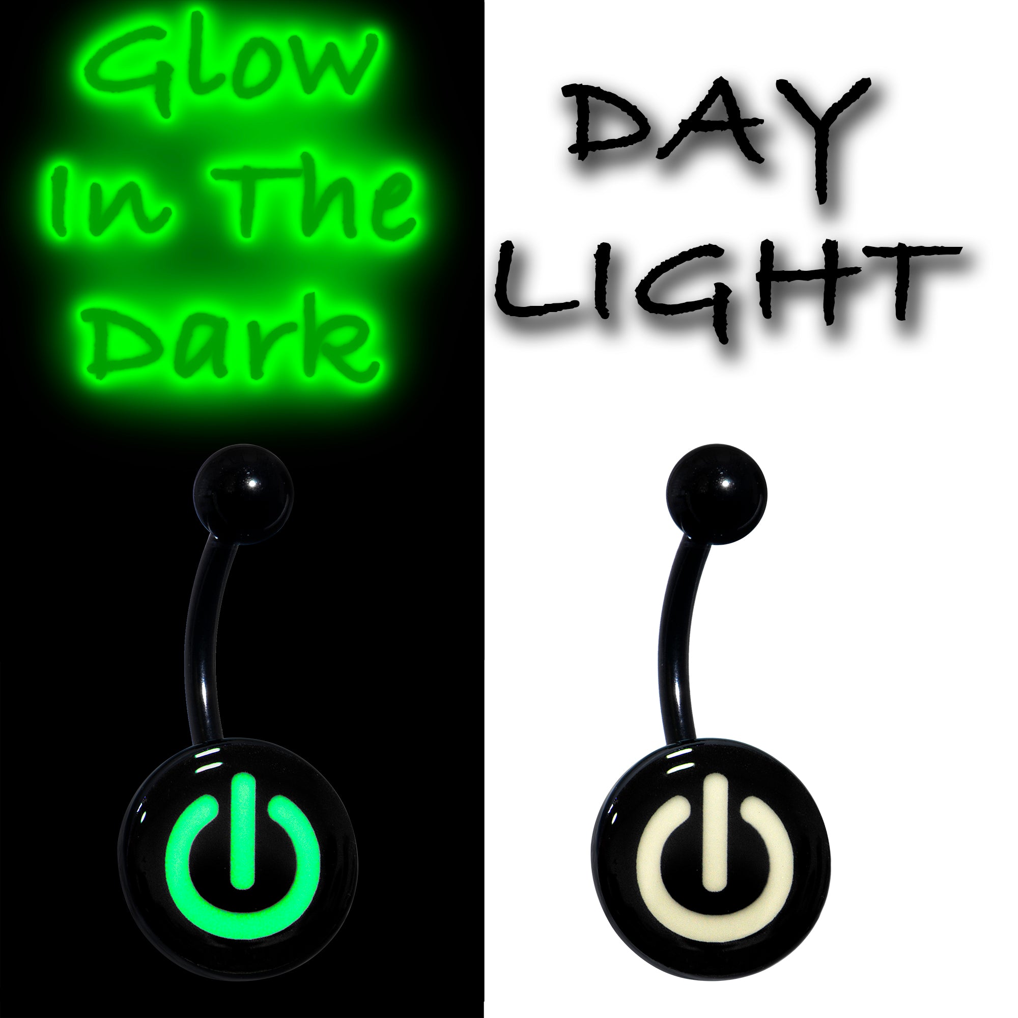 Glow in the Dark Titanium Power Button Belly Ring