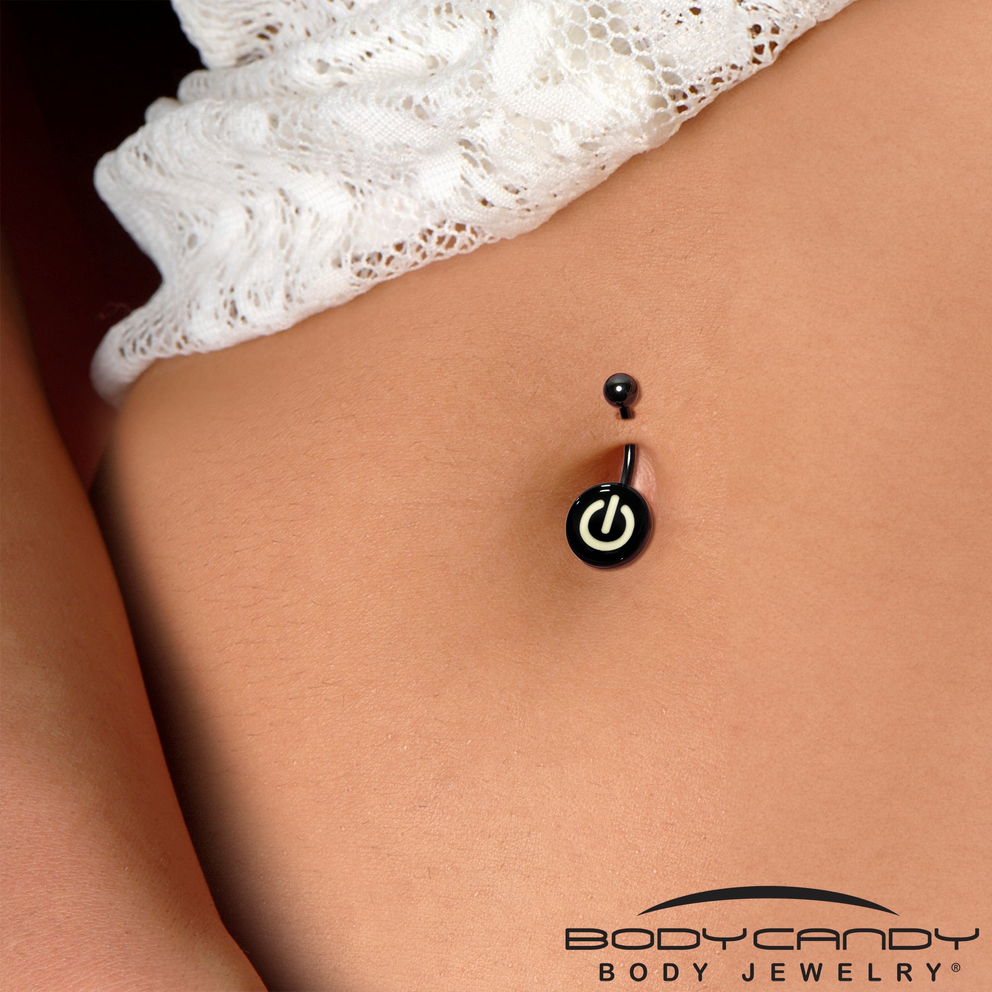 Glow in the Dark Titanium Power Button Belly Ring