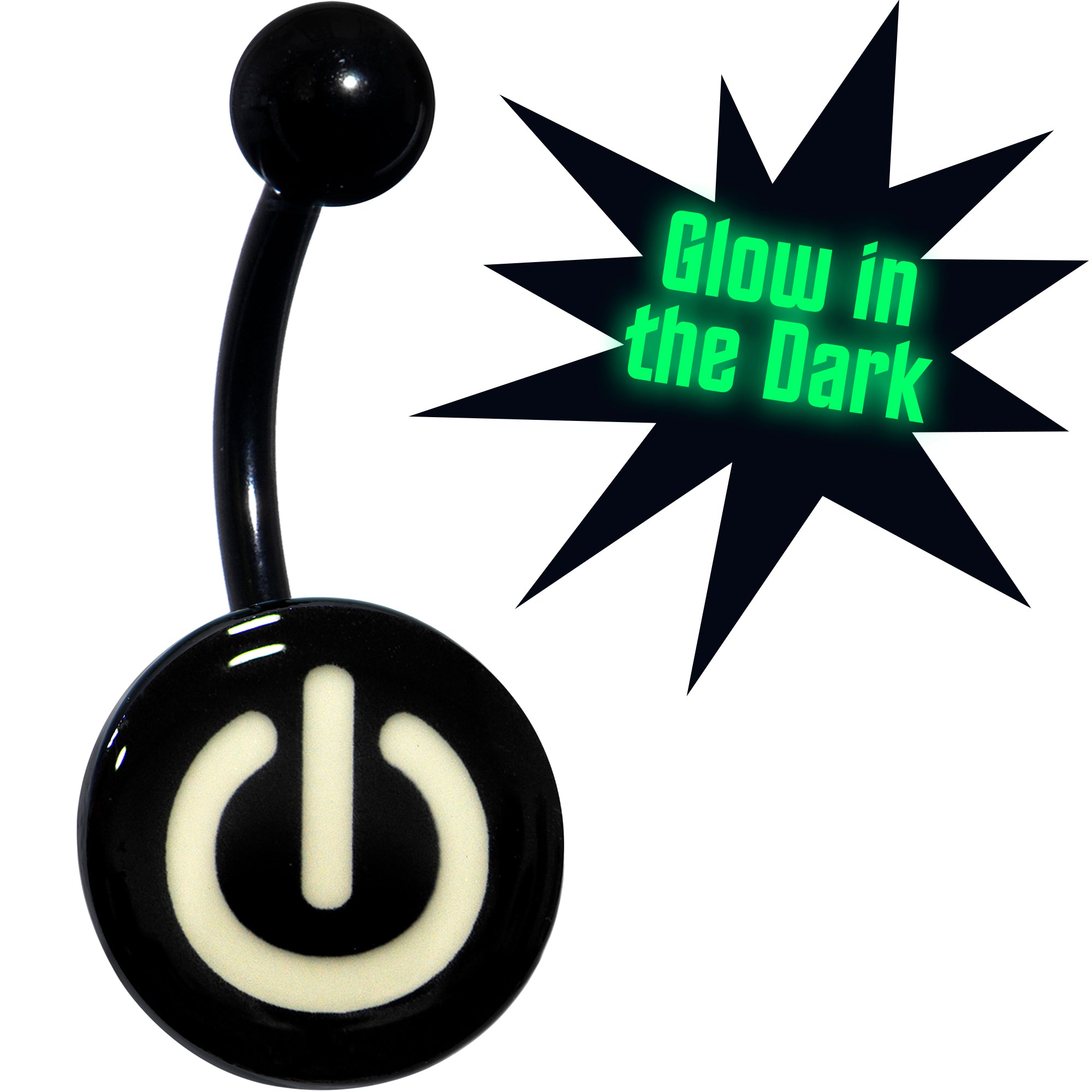 Glow in the Dark Titanium Power Button Belly Ring