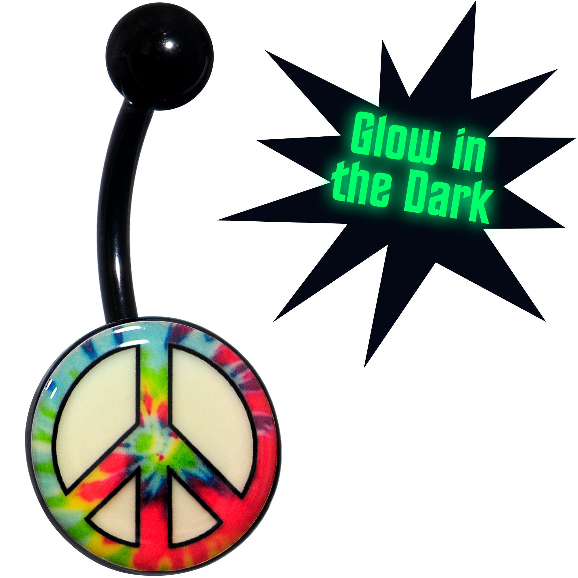 Glow in the Dark Titanium Tie Dyed Peace Sign Belly Ring