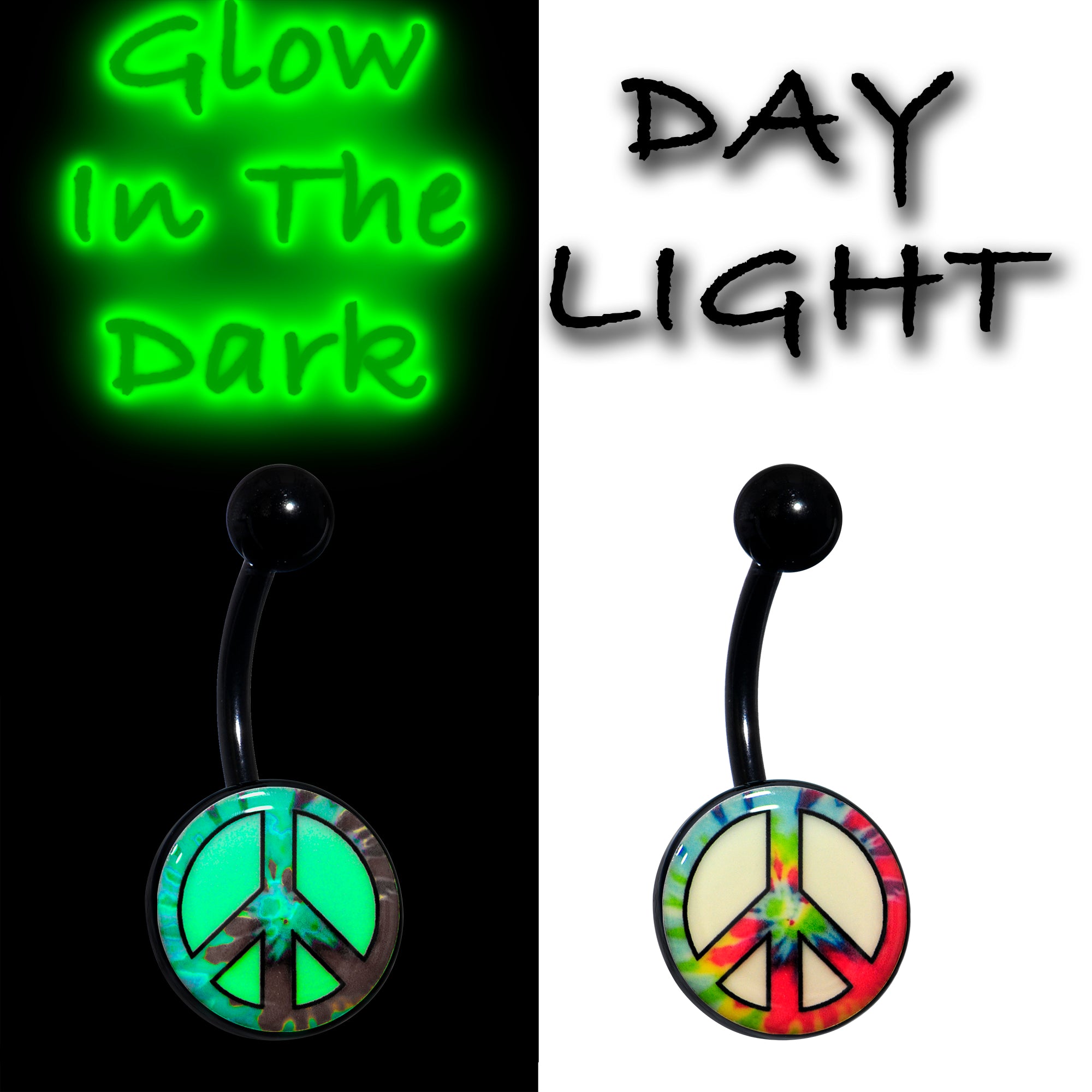 Glow in the Dark Titanium Tie Dyed Peace Sign Belly Ring