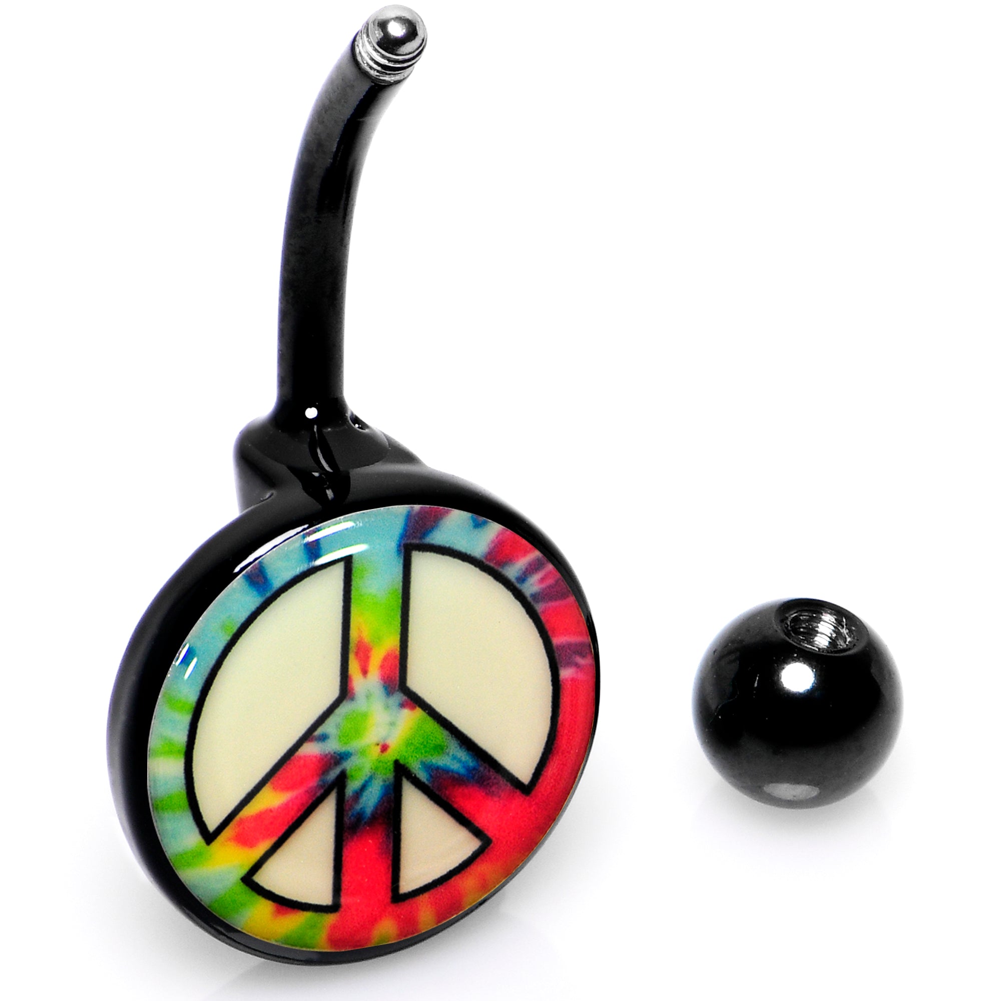 Glow in the Dark Titanium Tie Dyed Peace Sign Belly Ring