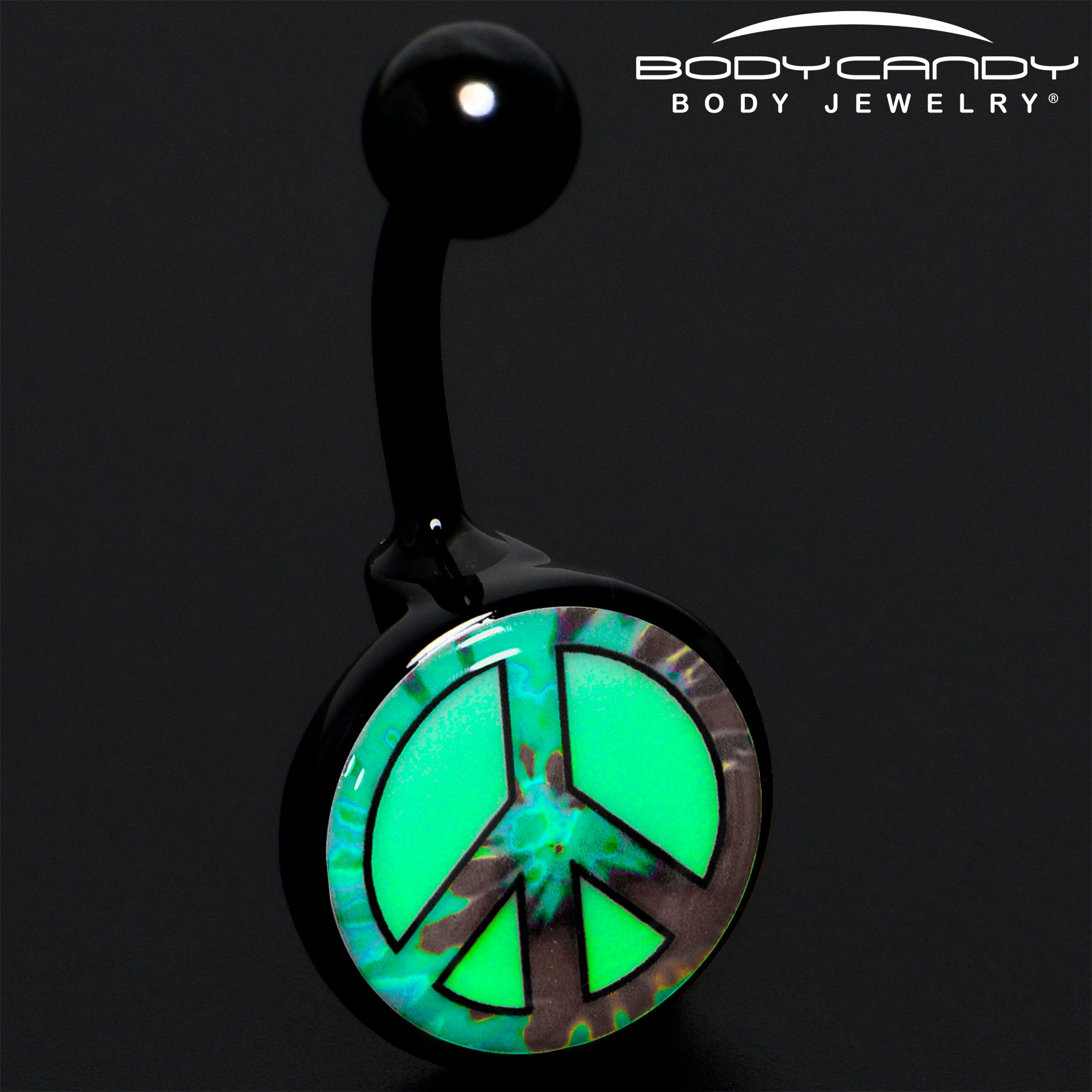 Glow in the Dark Titanium Tie Dyed Peace Sign Belly Ring