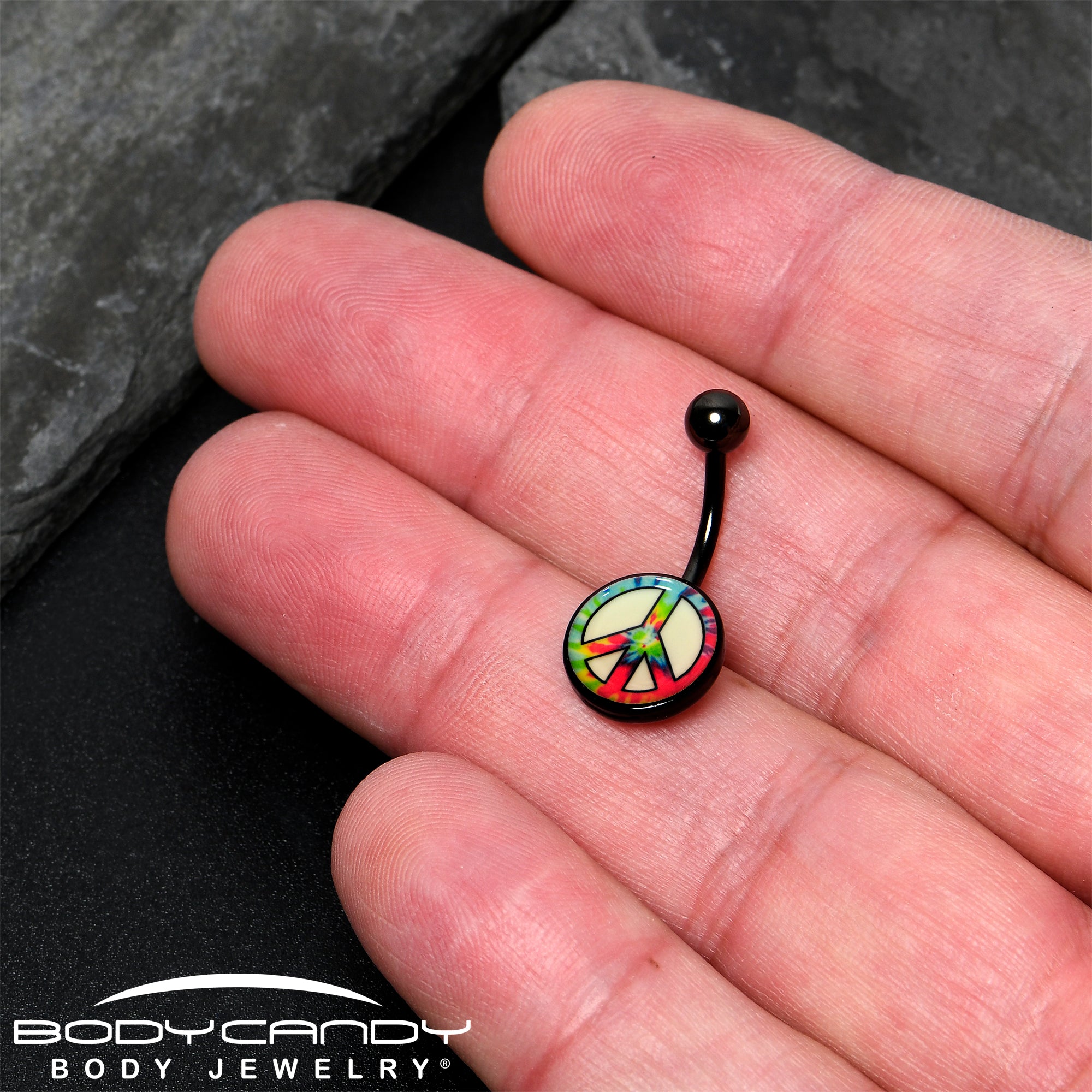 Glow in the Dark Titanium Tie Dyed Peace Sign Belly Ring