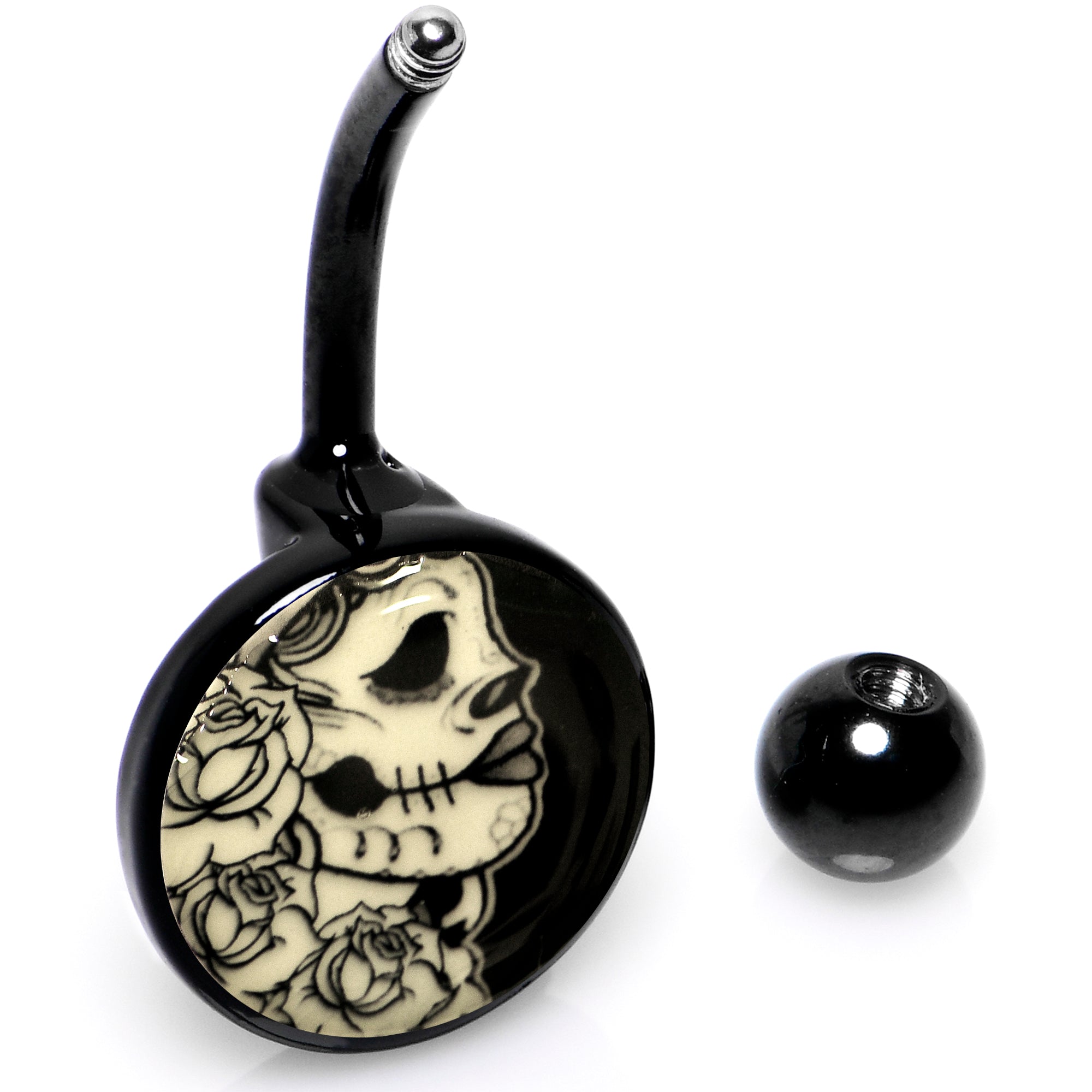 Black Glow in the Dark Katrina Sugar Skull Belly Ring