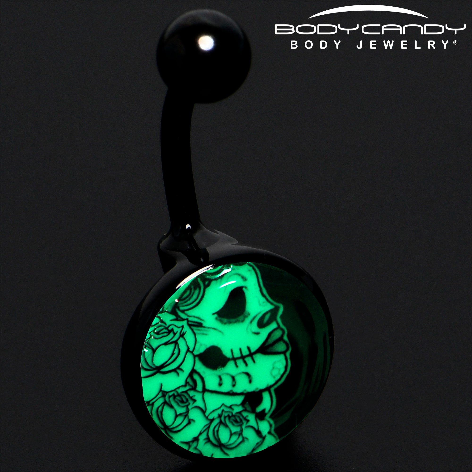 Black Glow in the Dark Katrina Sugar Skull Belly Ring